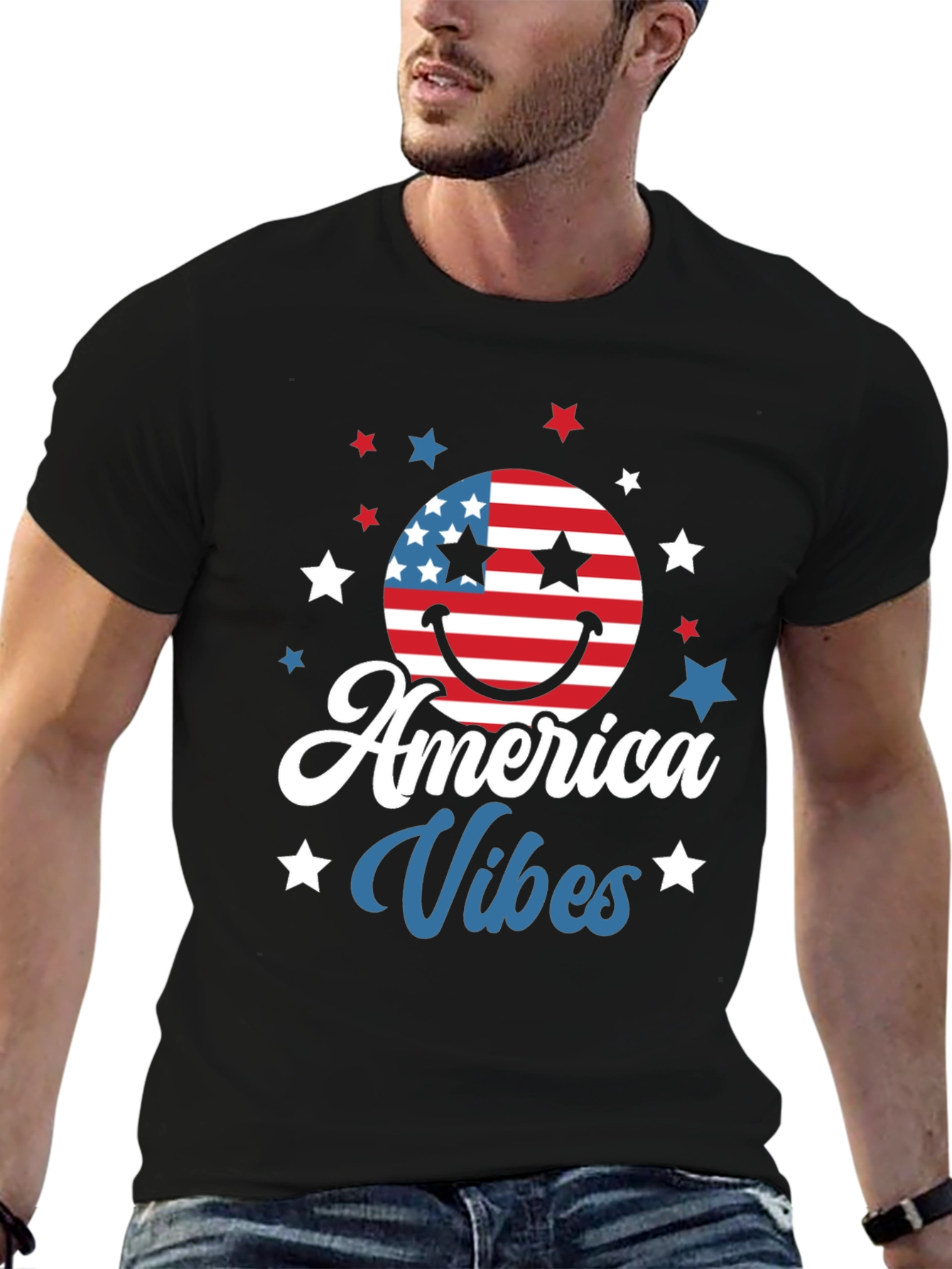 America Vibes T-Shirt Patriotic USA Flag Smiley