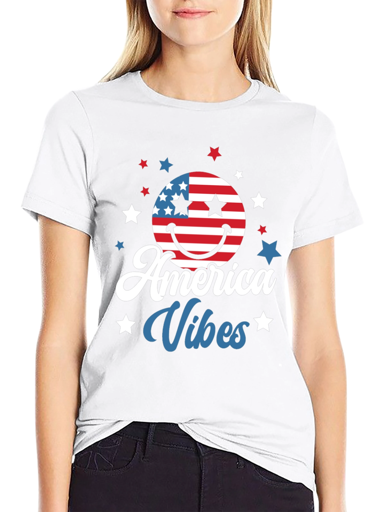 America Vibes T-Shirt Patriotic USA Flag Smiley