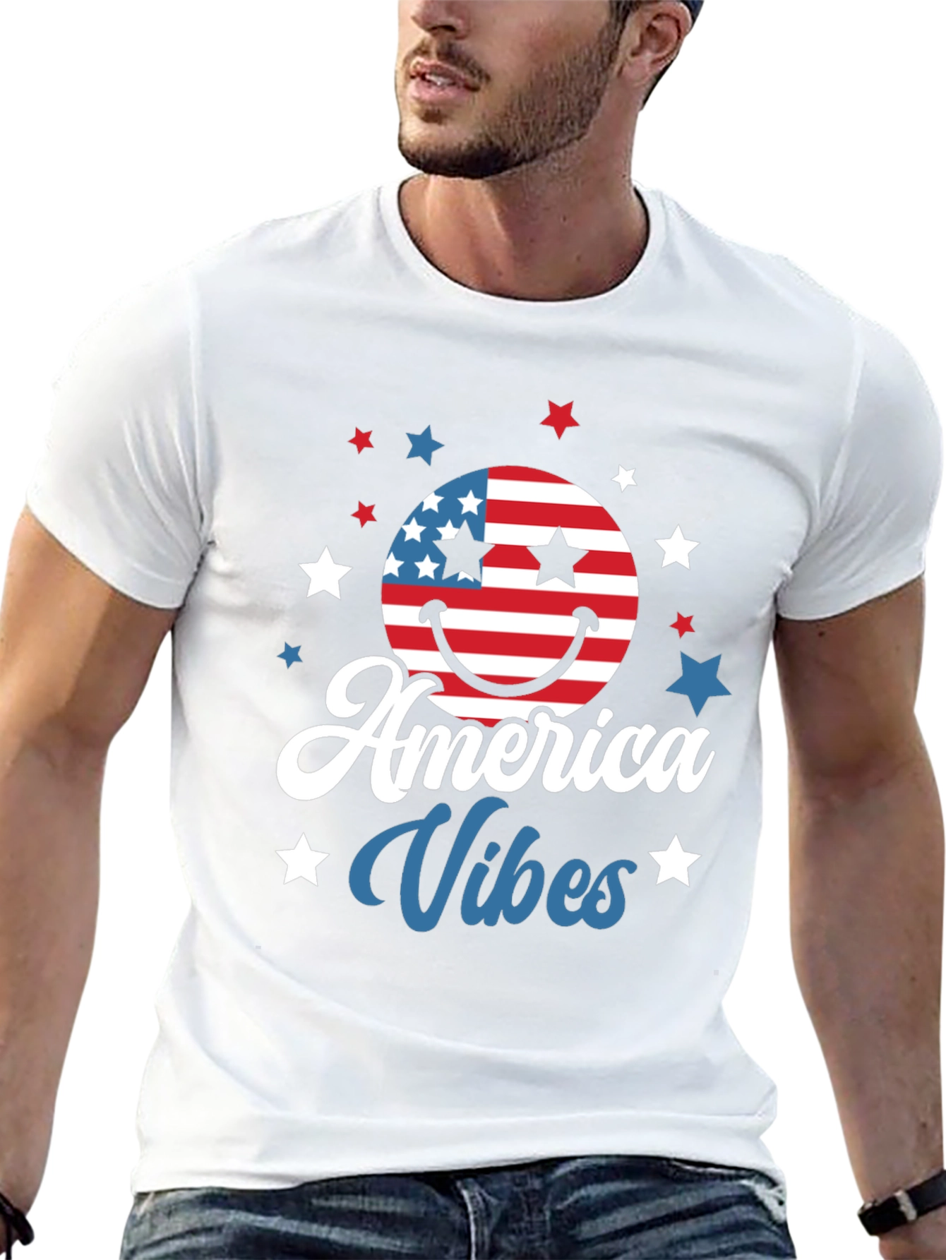America Vibes T-Shirt Patriotic USA Flag Smiley