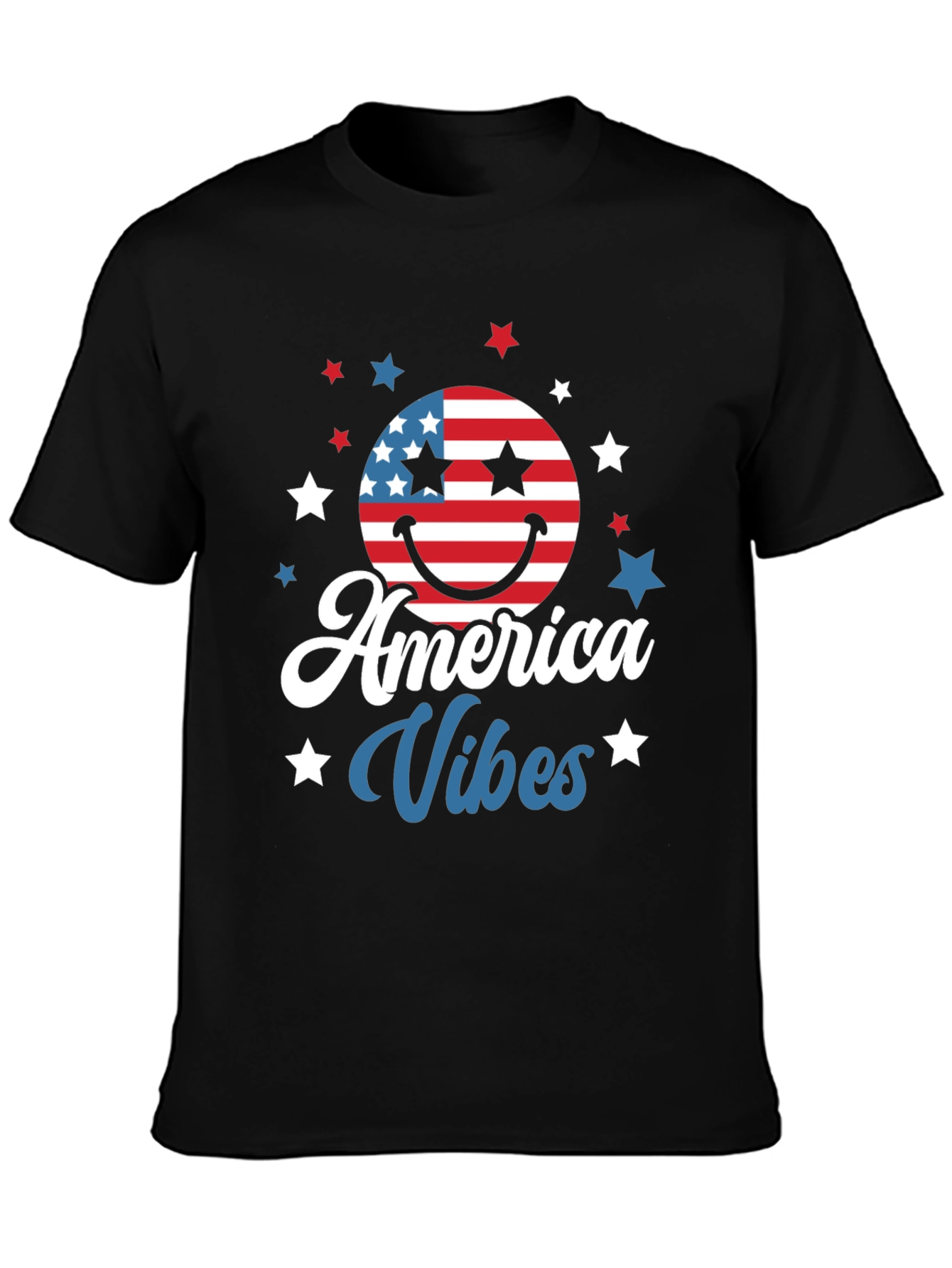 America Vibes T-Shirt Patriotic USA Flag Smiley