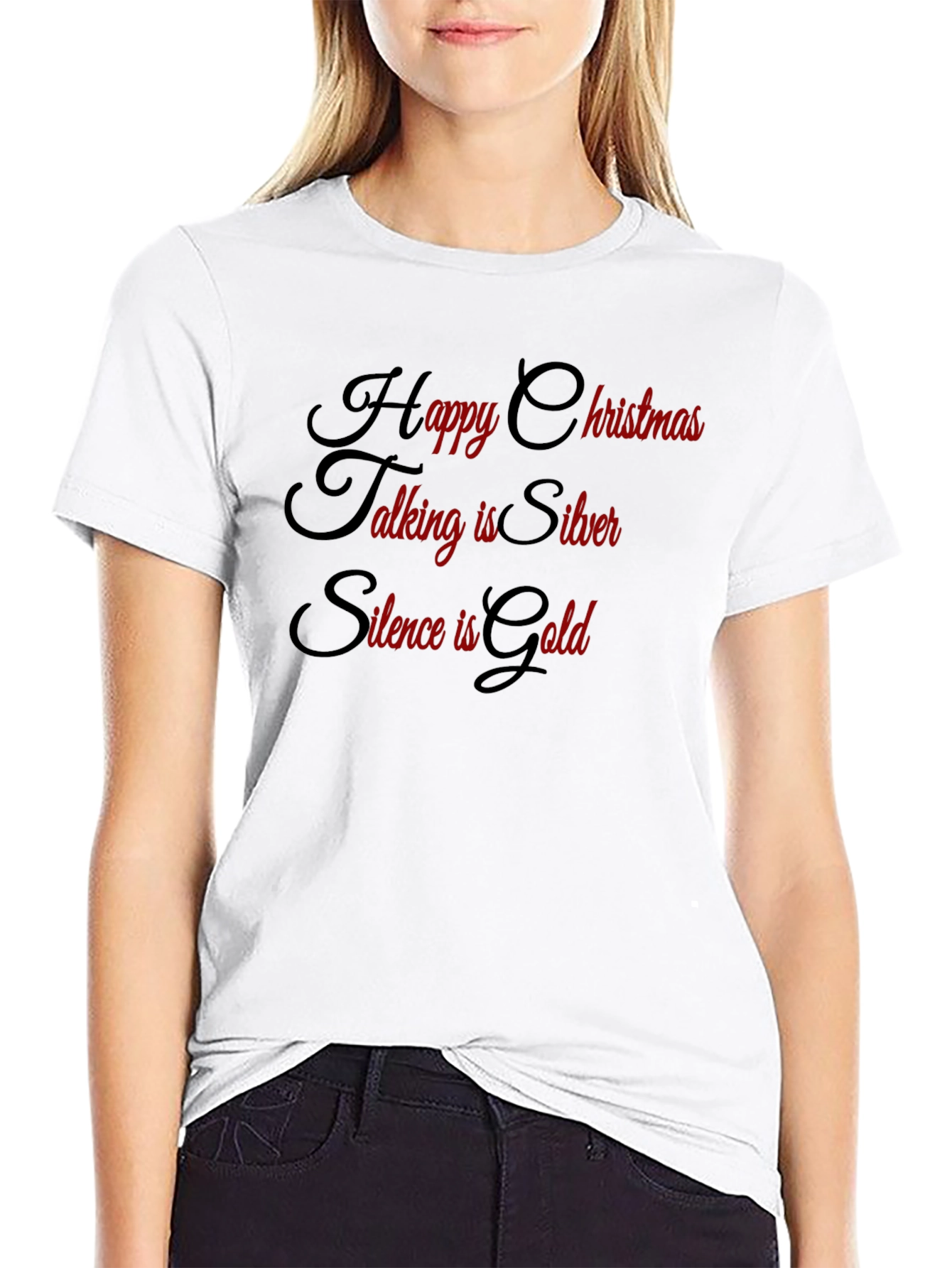 Festive Slogan Tee: Happy Christmas Silver Gold!