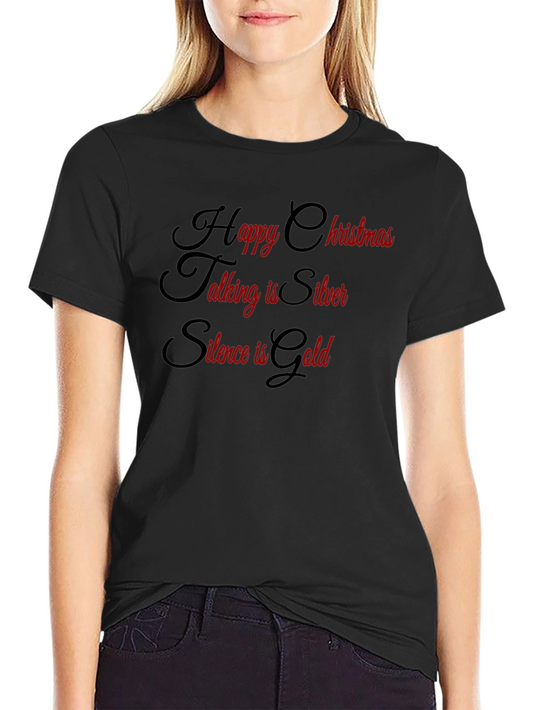 Festive Slogan Tee: Happy Christmas Silver Gold!