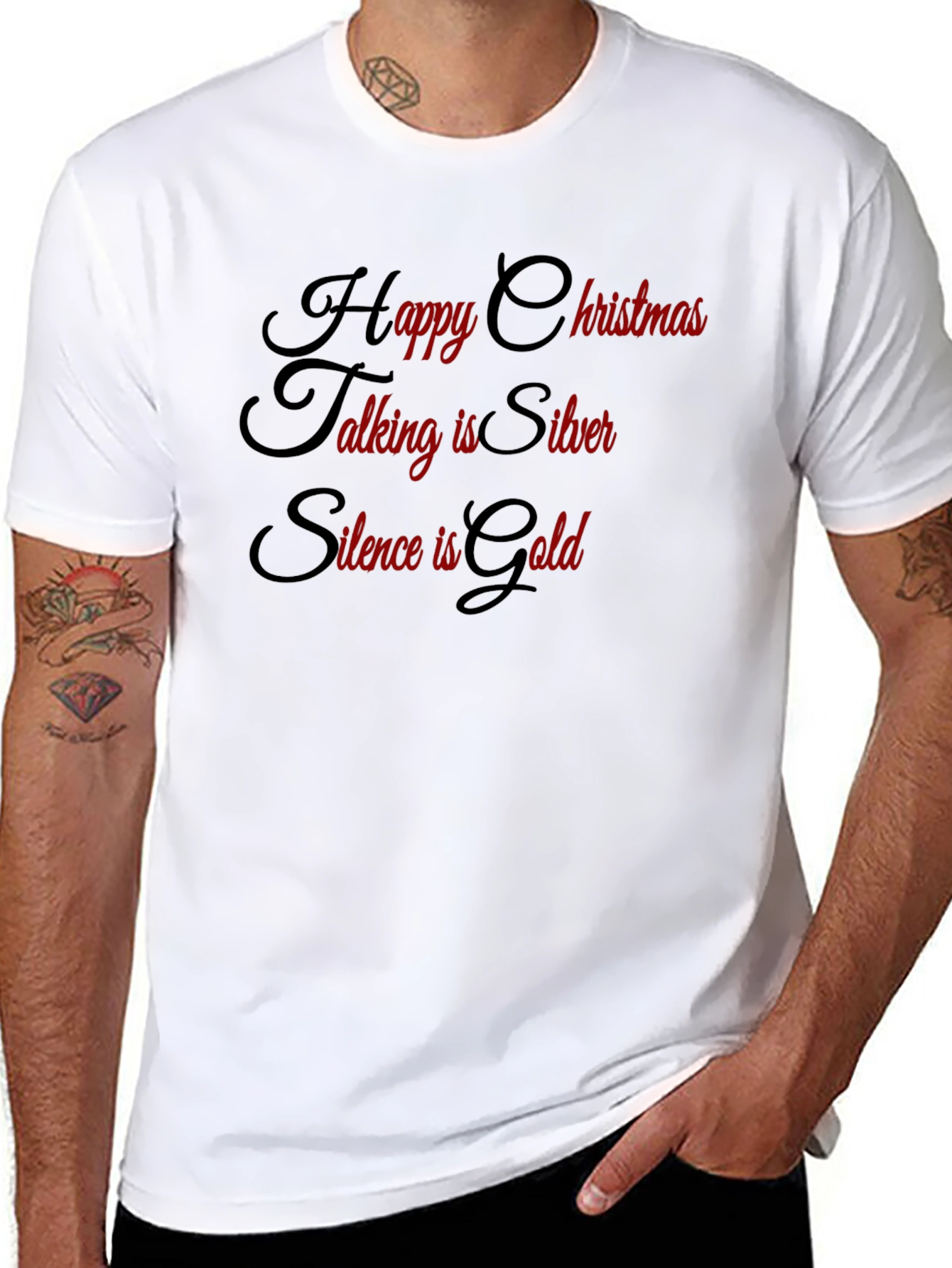 Festive Slogan Tee: Happy Christmas Silver Gold!