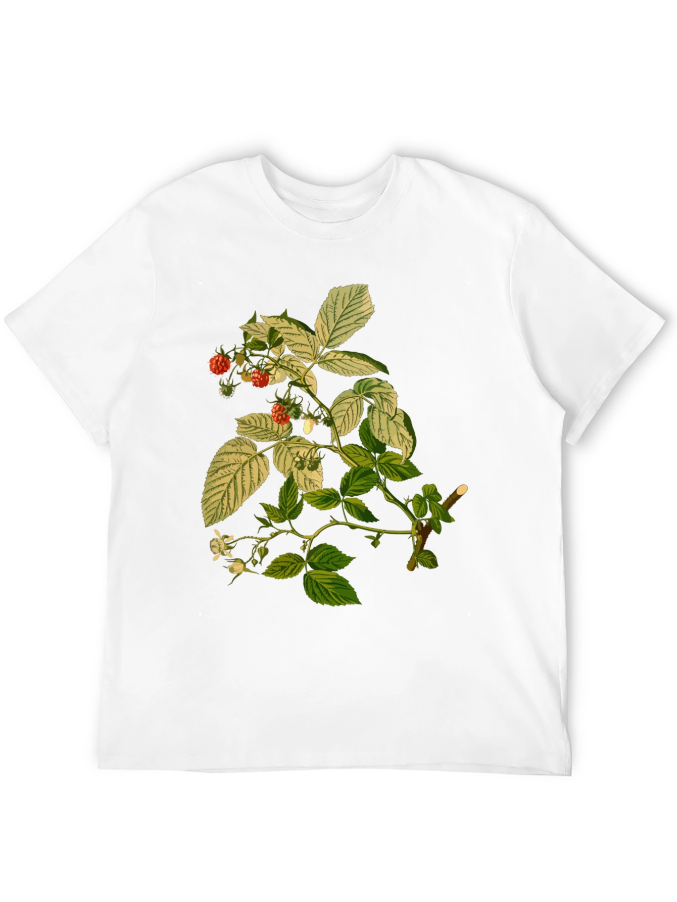 Raspberry Plant Print Black T-Shirt