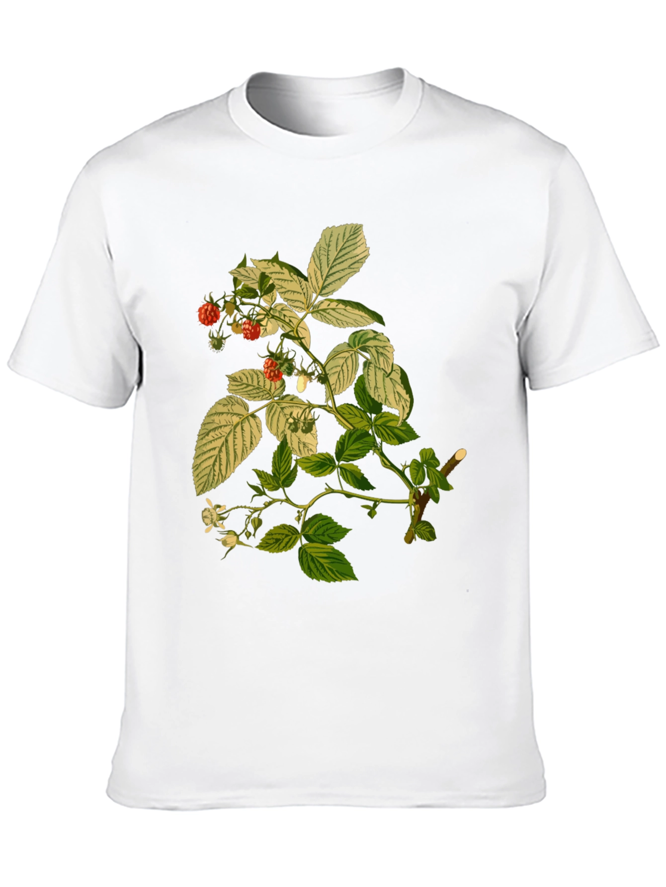 Raspberry Plant Print Black T-Shirt