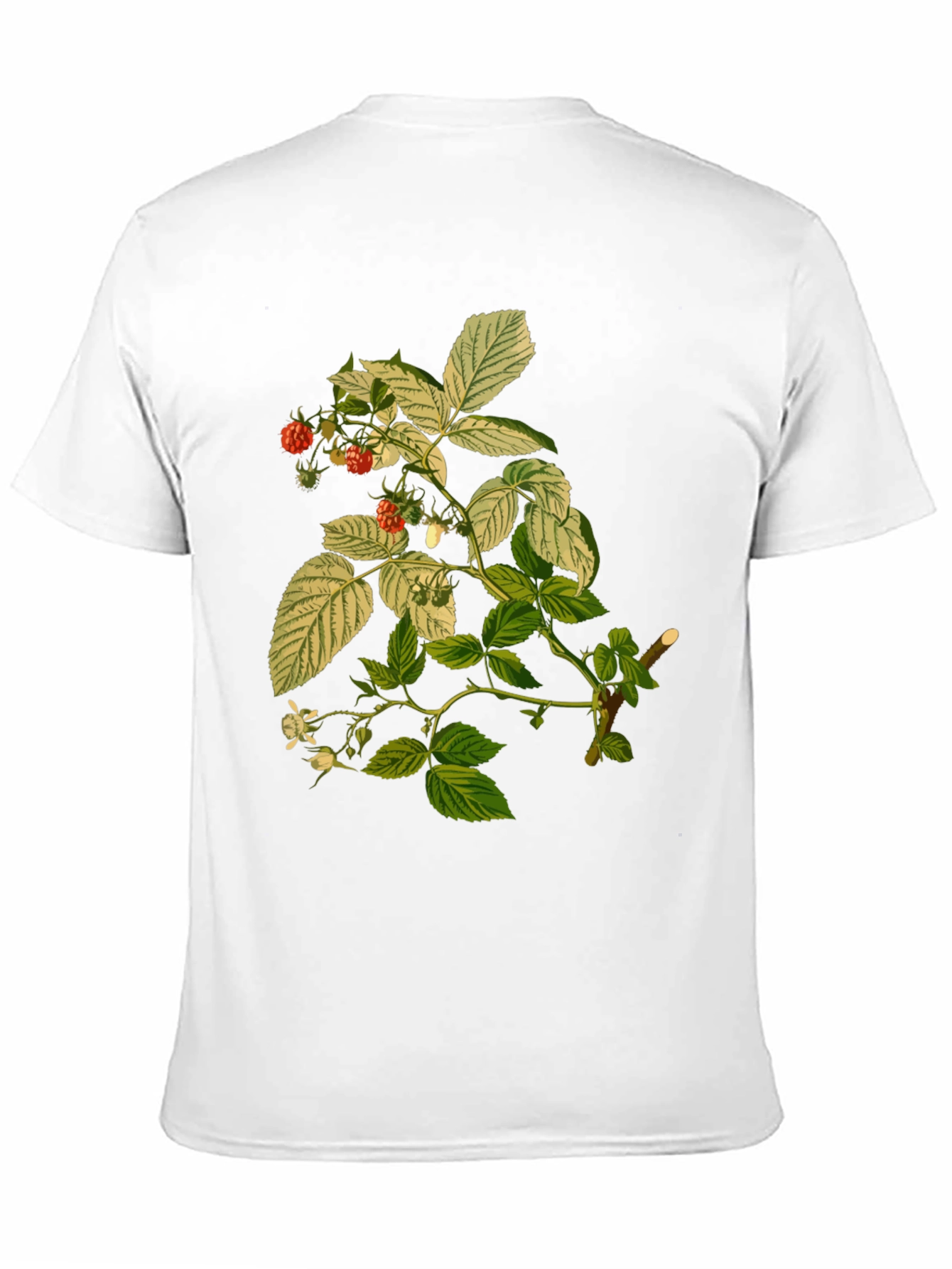 Raspberry Plant Print Black T-Shirt