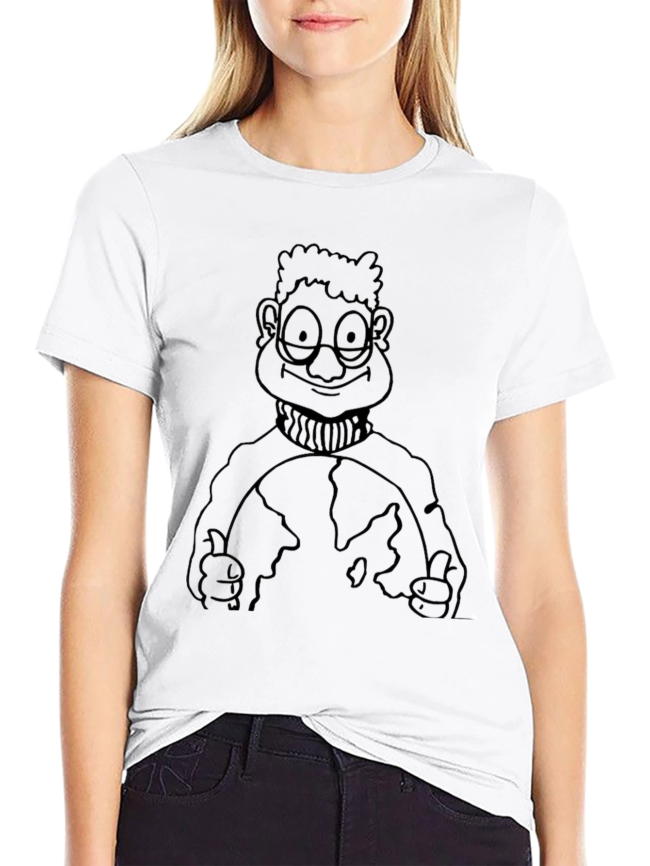 Cartoon Geek Earth Graphic T-Shirt