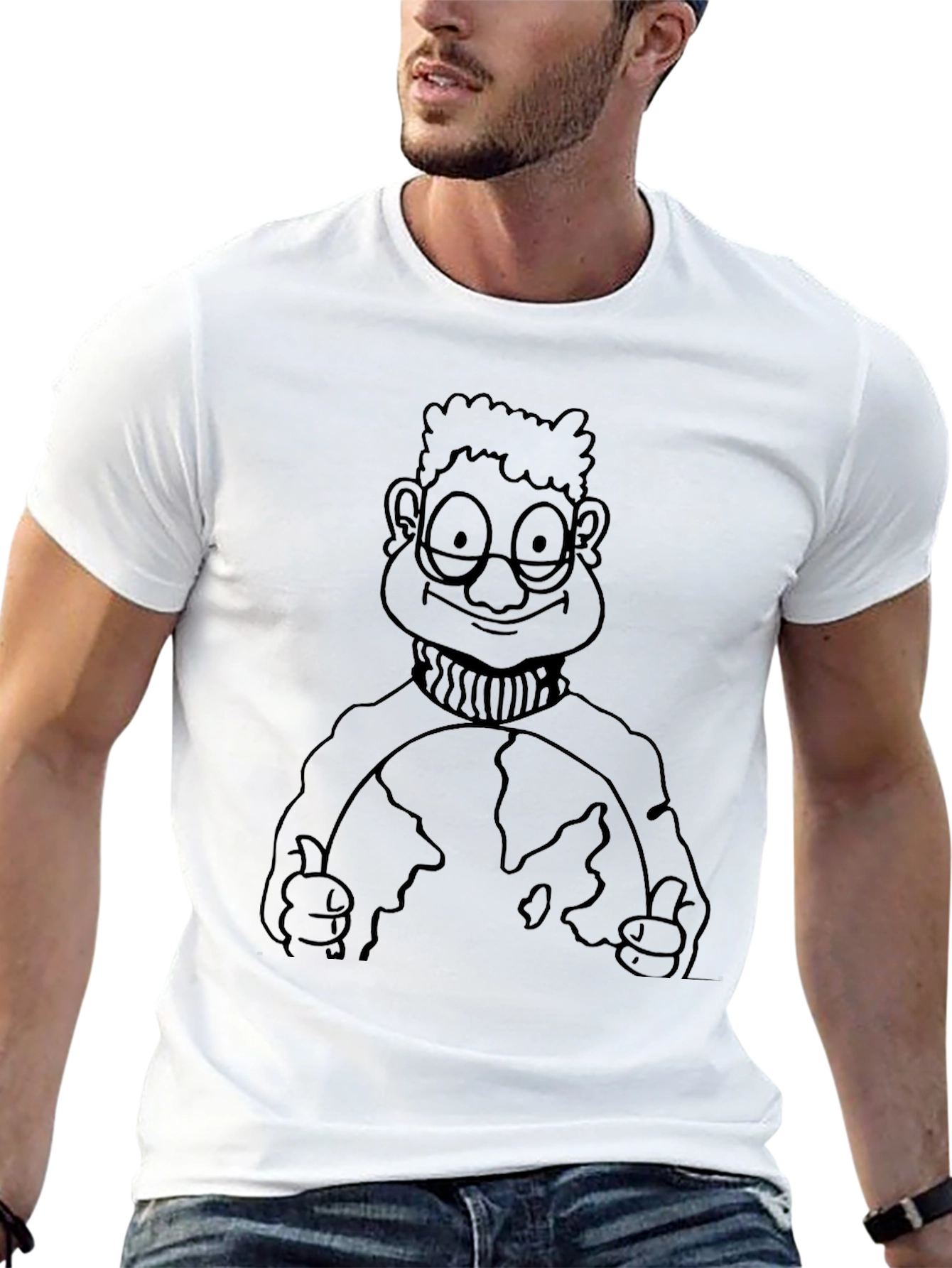 Cartoon Geek Earth Graphic T-Shirt
