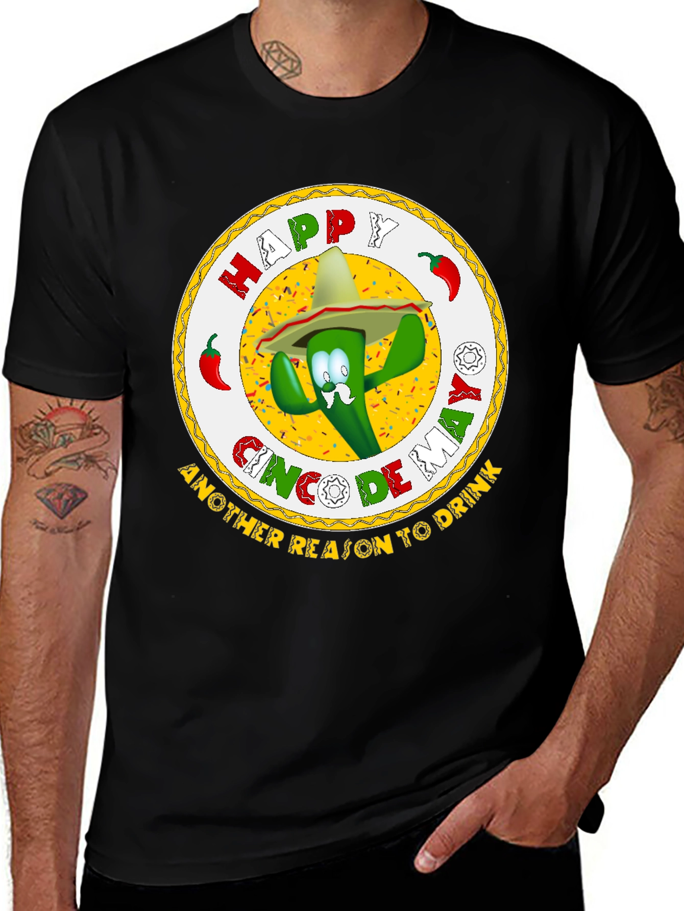 Happy Cinco de Mayo Black Graphic T-Shirt