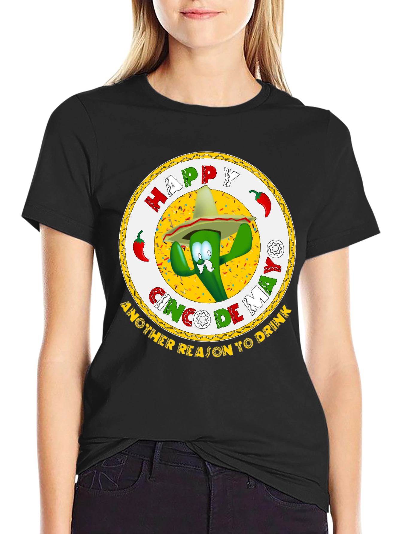 Happy Cinco de Mayo Black Graphic T-Shirt