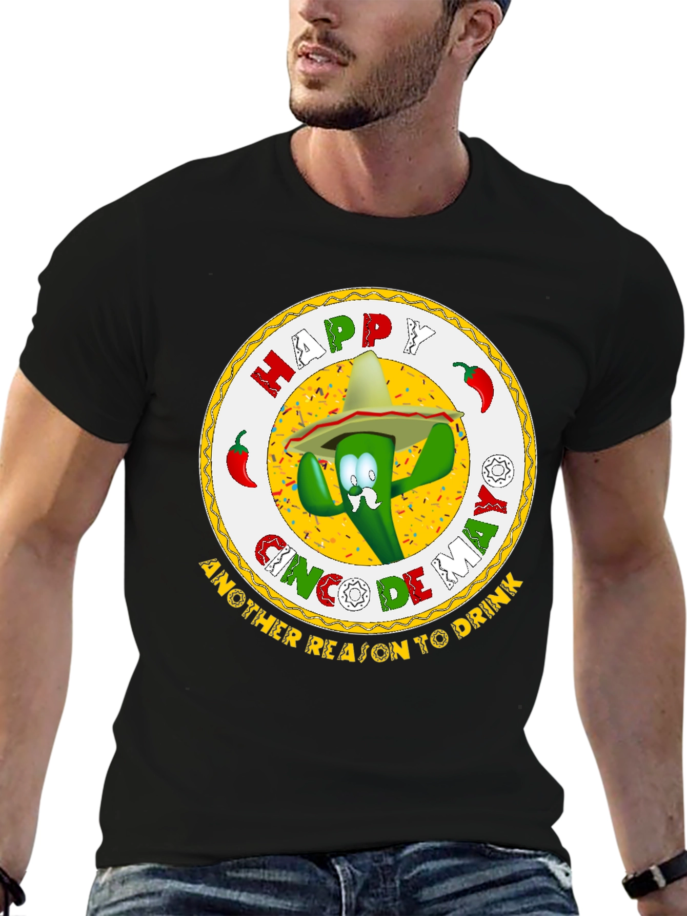 Happy Cinco de Mayo Black Graphic T-Shirt