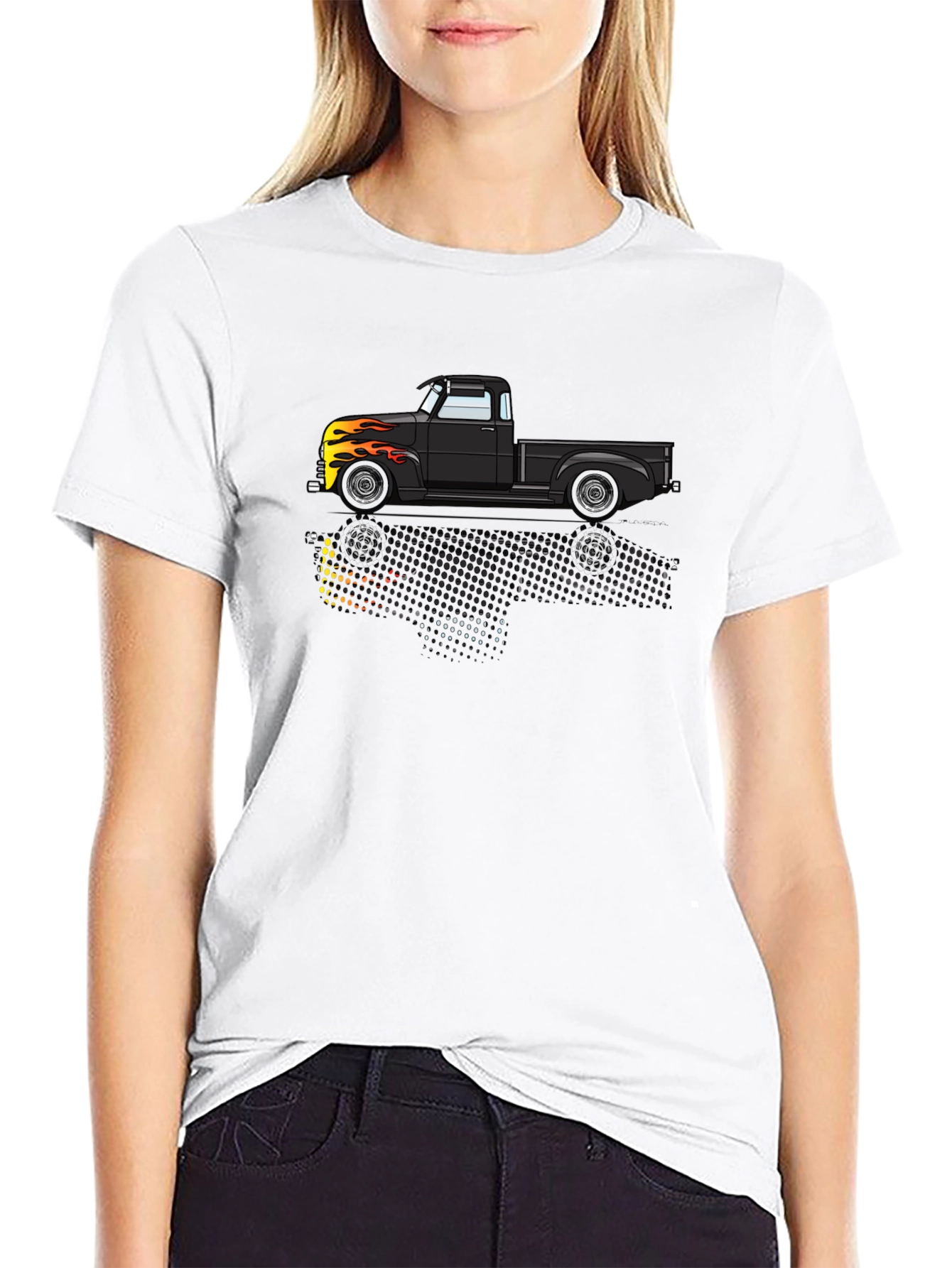 Classic Black Truck Flames Graphic Tee