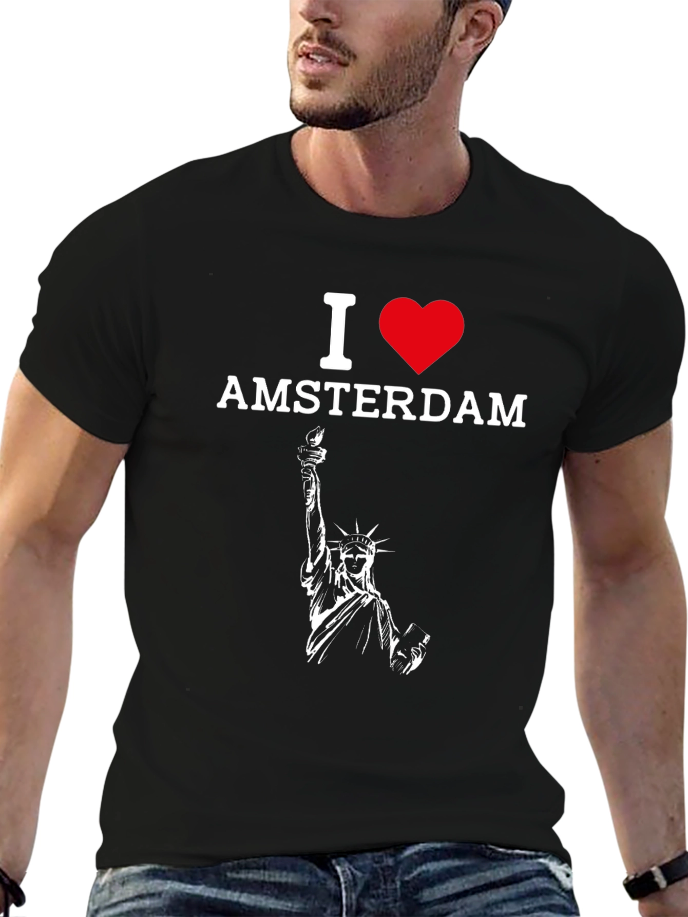 I Love Amsterdam T-Shirt Statue of Liberty Style