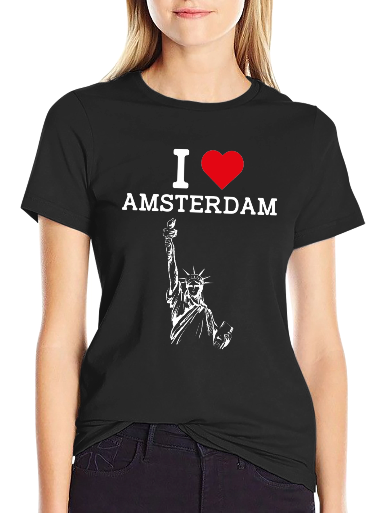 I Love Amsterdam T-Shirt Statue of Liberty Style