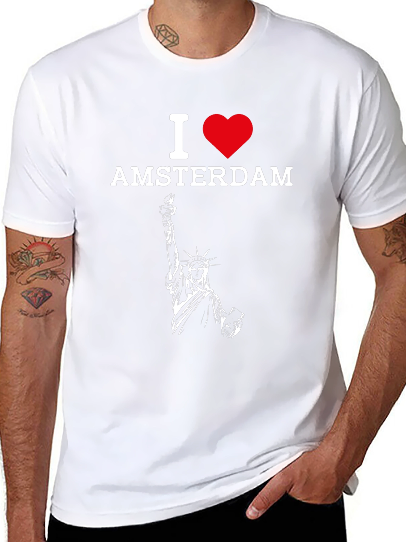 I Love Amsterdam T-Shirt Statue of Liberty Style