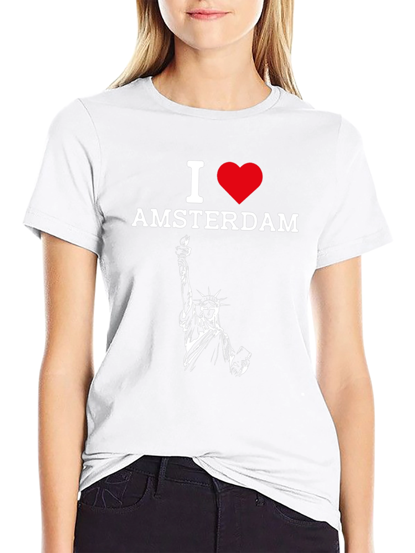 I Love Amsterdam T-Shirt Statue of Liberty Style