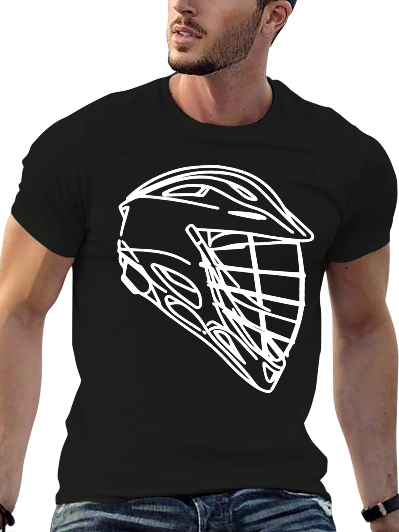 Lacrosse Helmet Outline Graphic Tee - Black