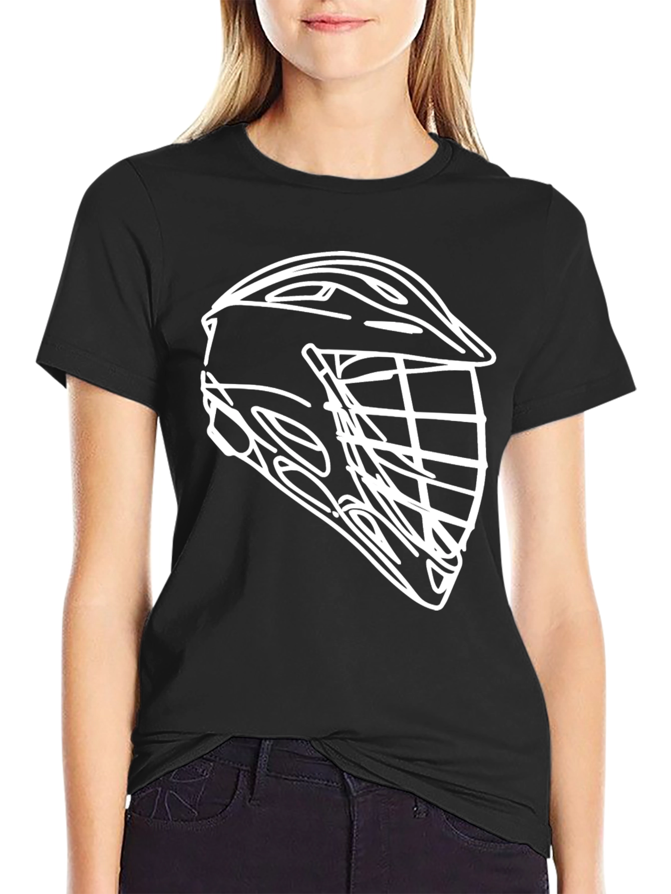 Lacrosse Helmet Outline Graphic Tee - Black