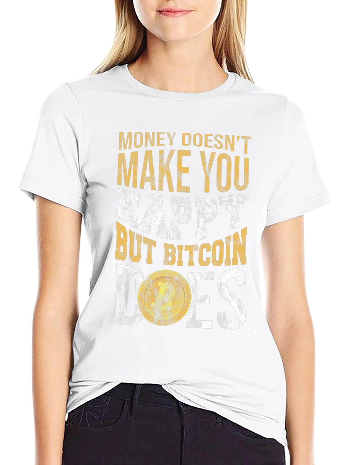 Bitcoin Graphic Tee: Money Doesnt Buy Happiness