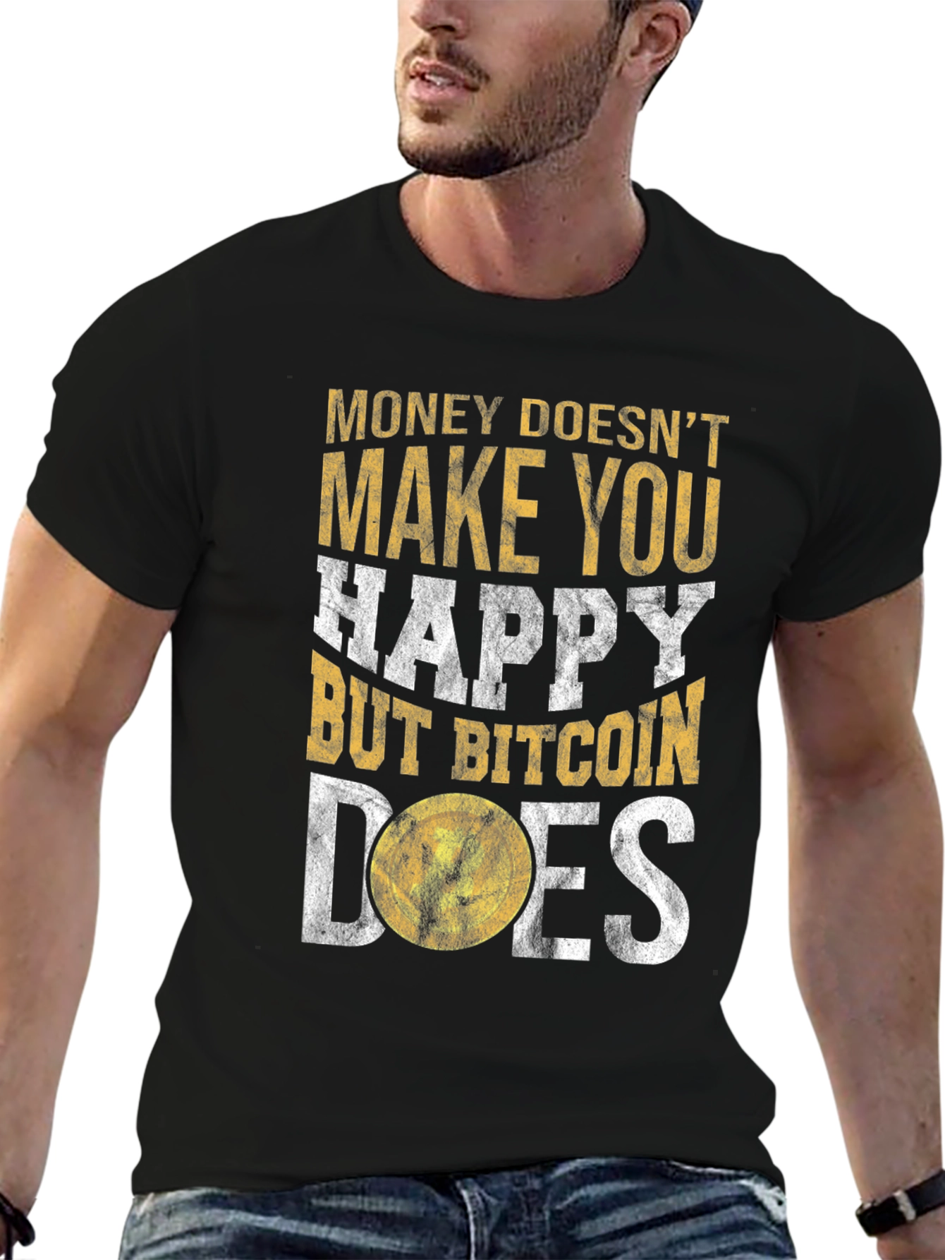 Bitcoin Graphic Tee: Money Doesnt Buy Happiness