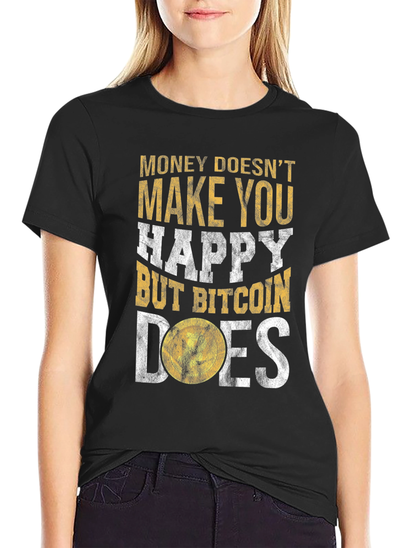 Bitcoin Graphic Tee: Money Doesnt Buy Happiness