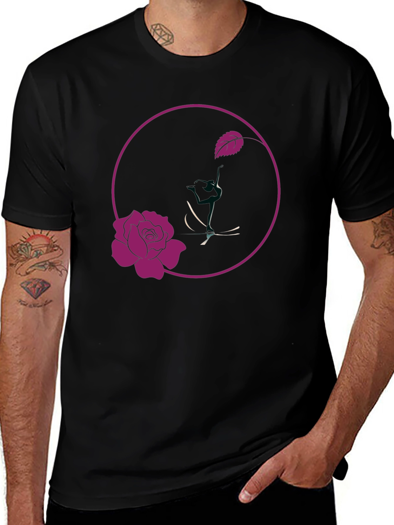 Rose Design Black T-Shirt