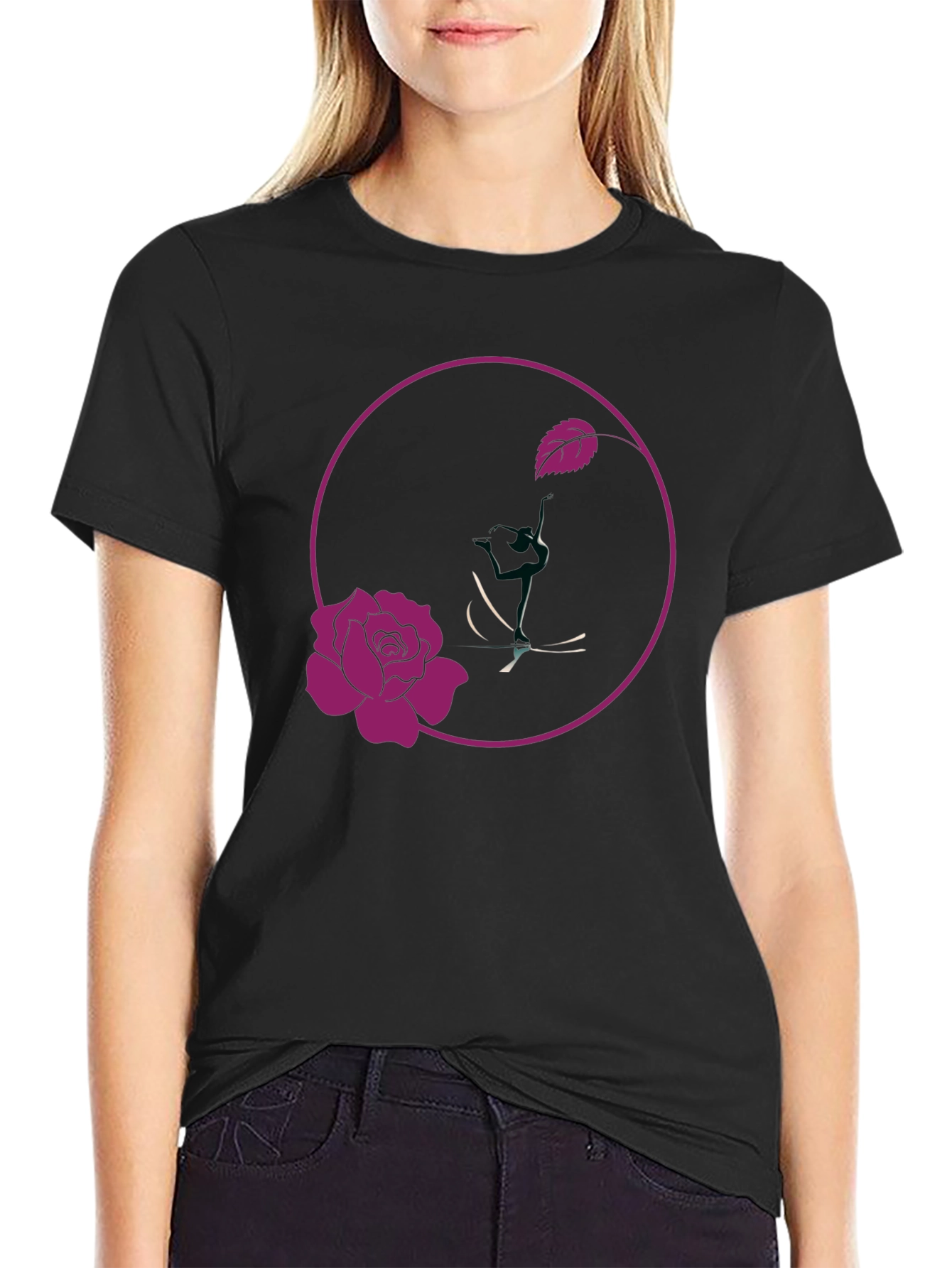 Rose Design Black T-Shirt