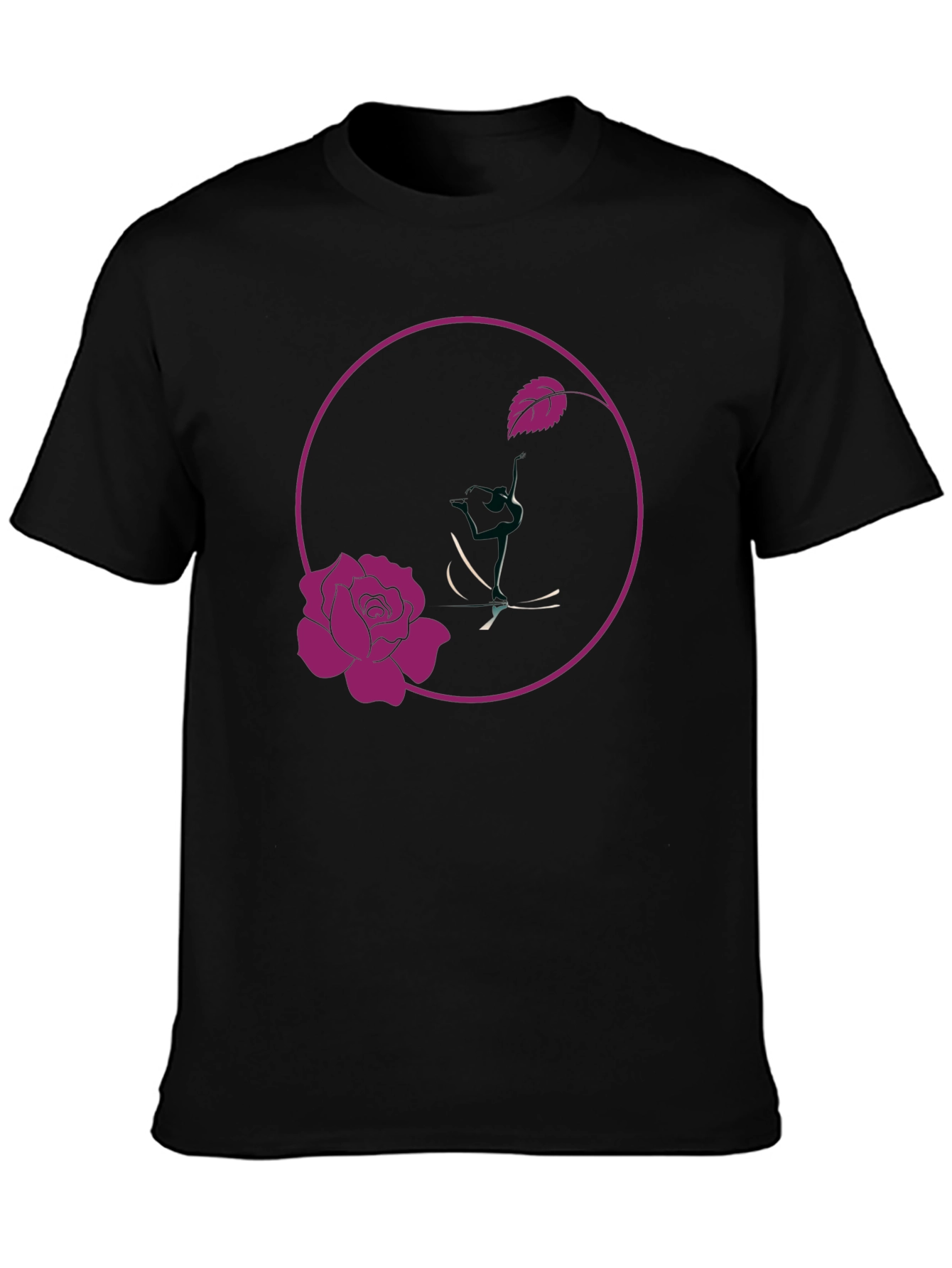 Rose Design Black T-Shirt