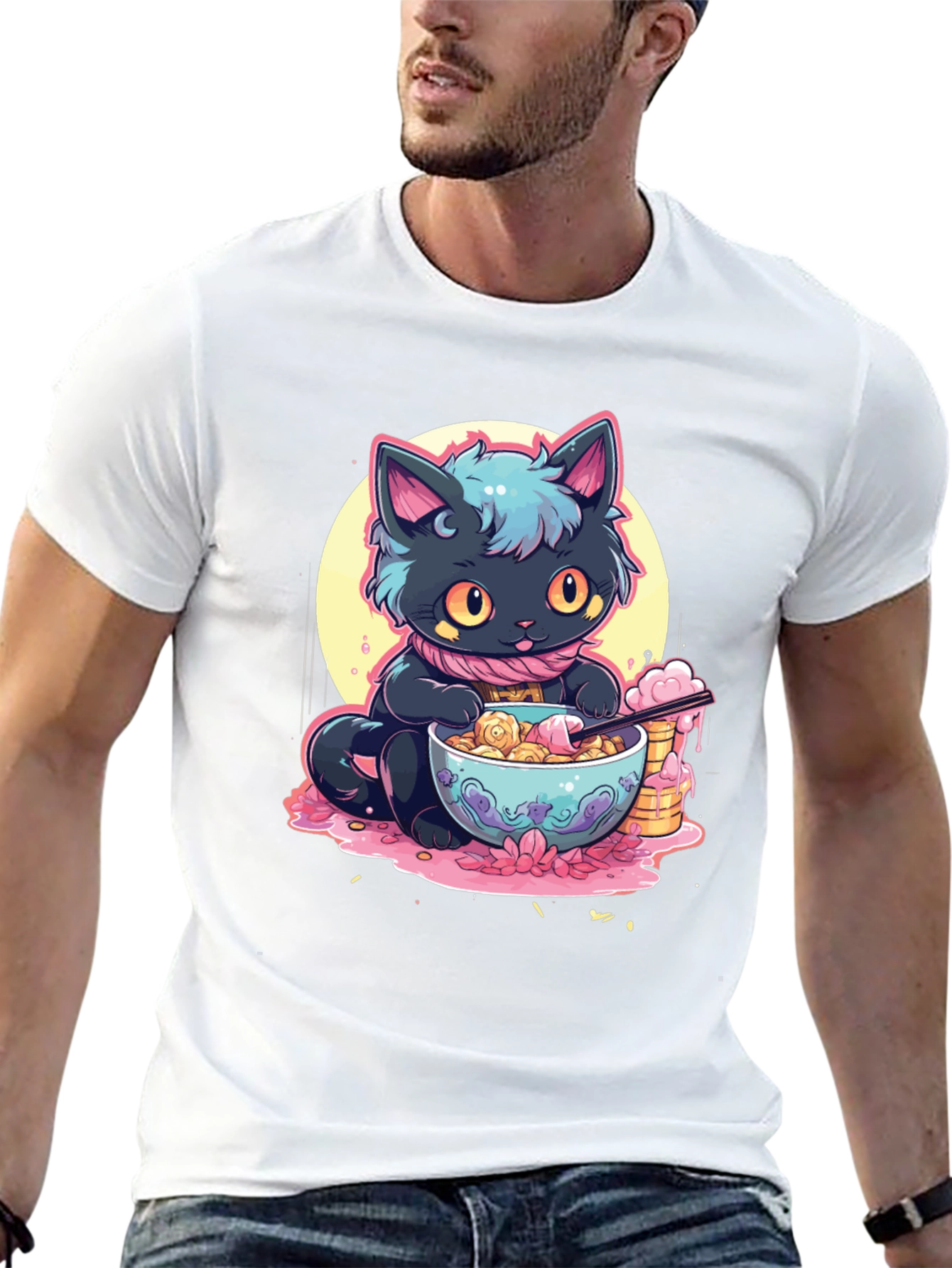 Cute Anime Cat Ramen T-Shirt