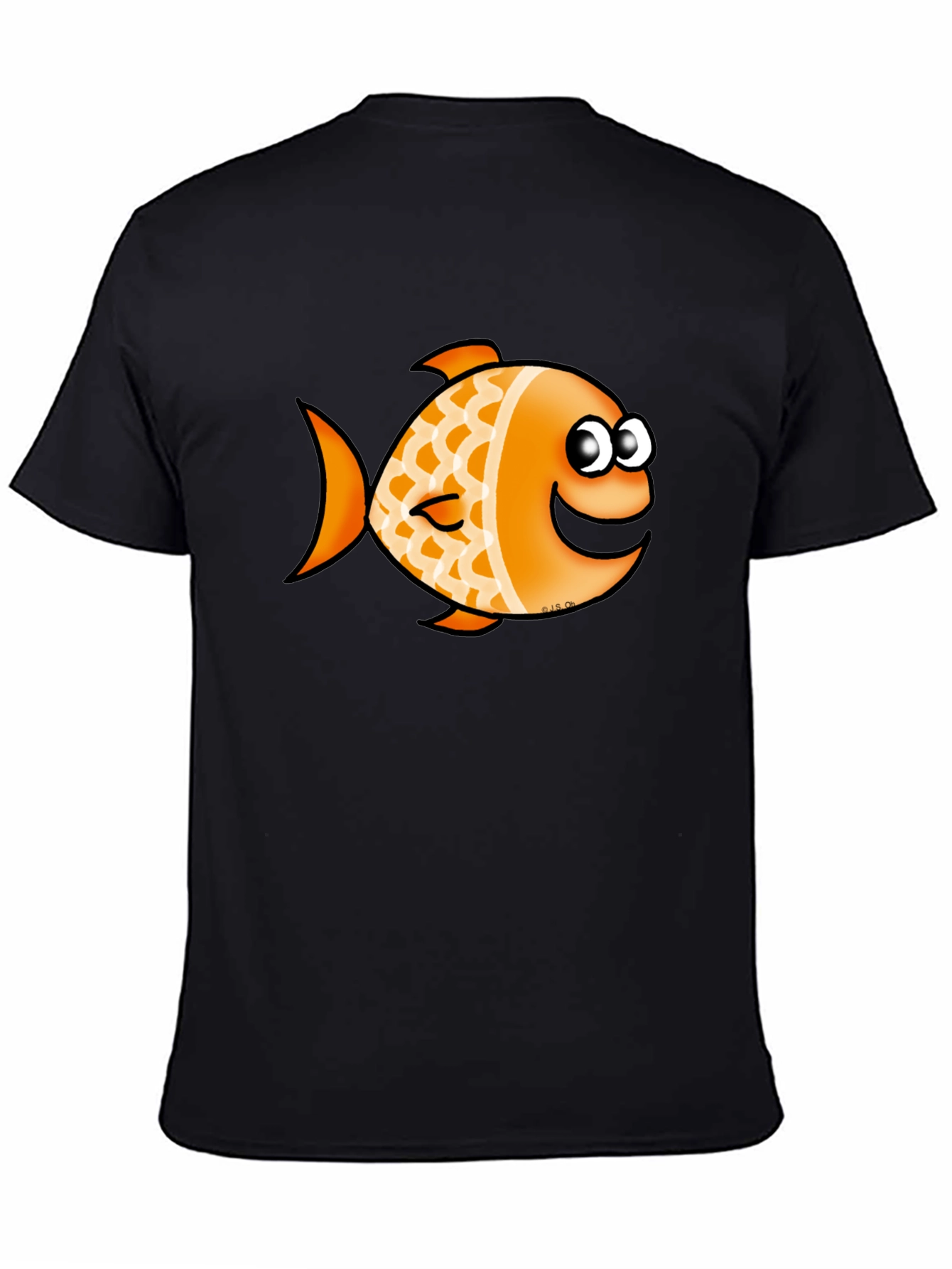 Orange Cartoon Fish Graphic T-Shirt