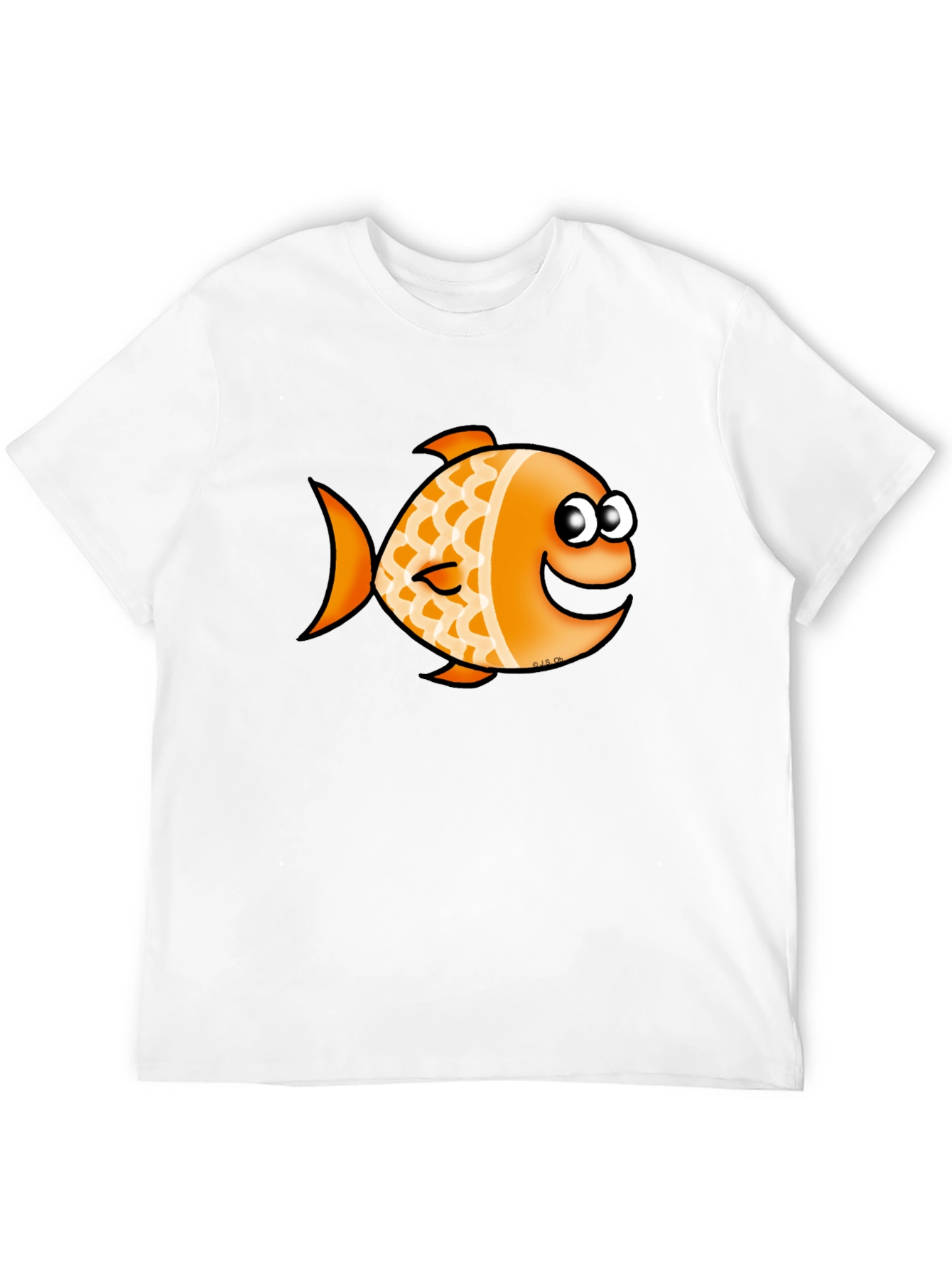Orange Cartoon Fish Graphic T-Shirt