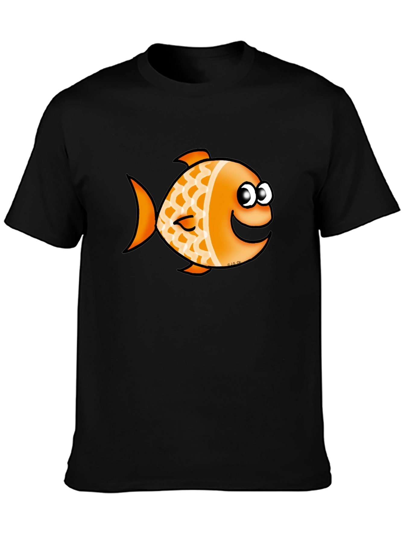 Orange Cartoon Fish Graphic T-Shirt