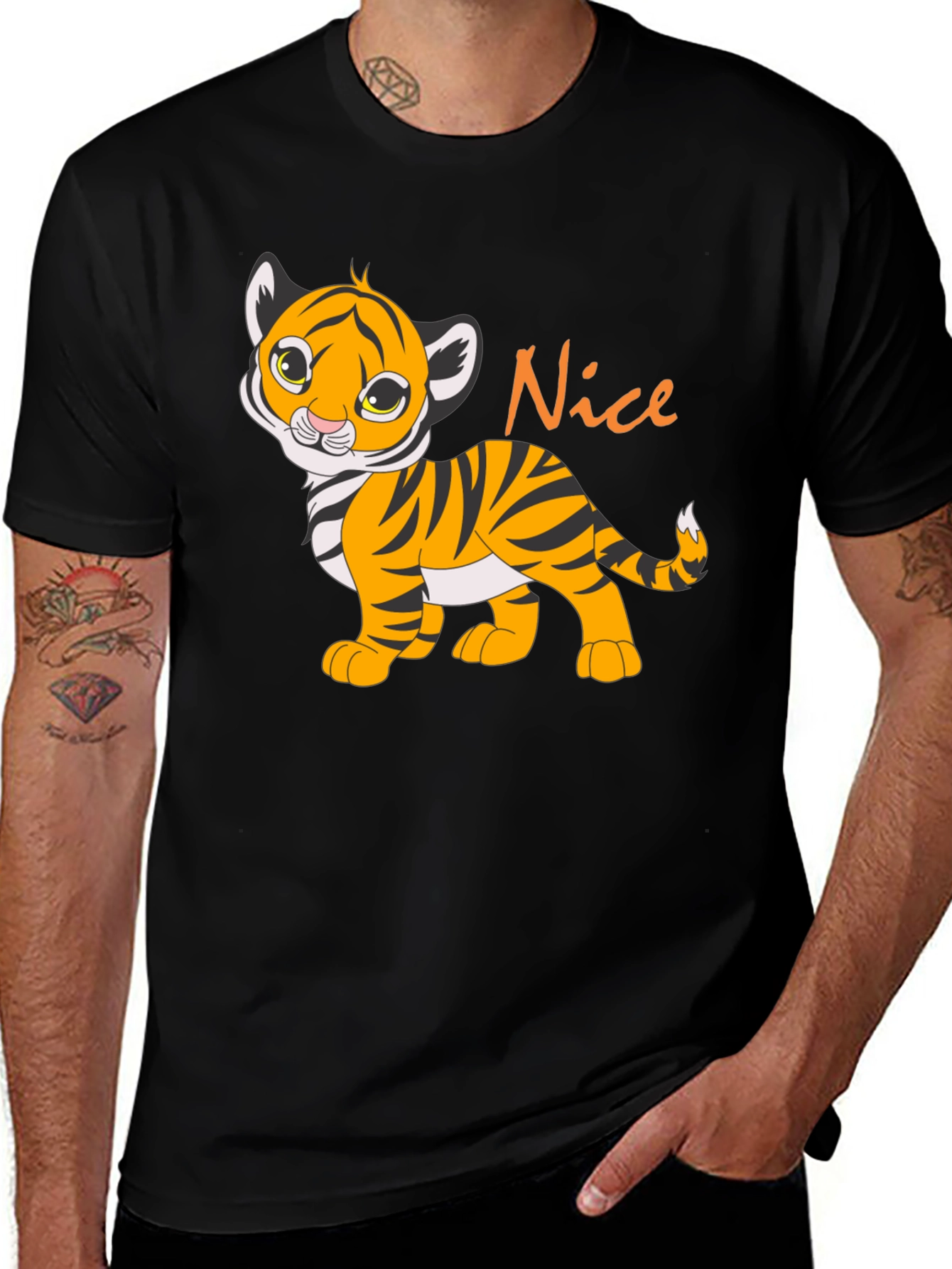 Cute Tiger Cub Nice Graphic T-Shirt - Black