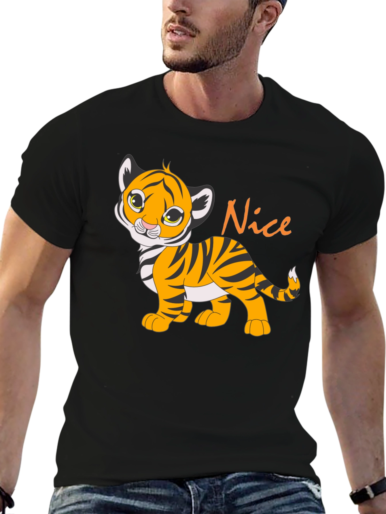 Cute Tiger Cub Nice Graphic T-Shirt - Black