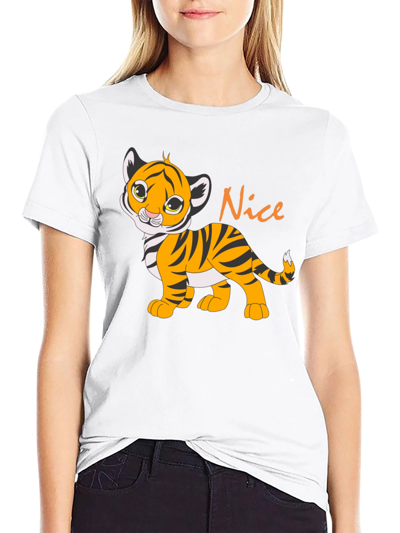 Cute Tiger Cub Nice Graphic T-Shirt - Black