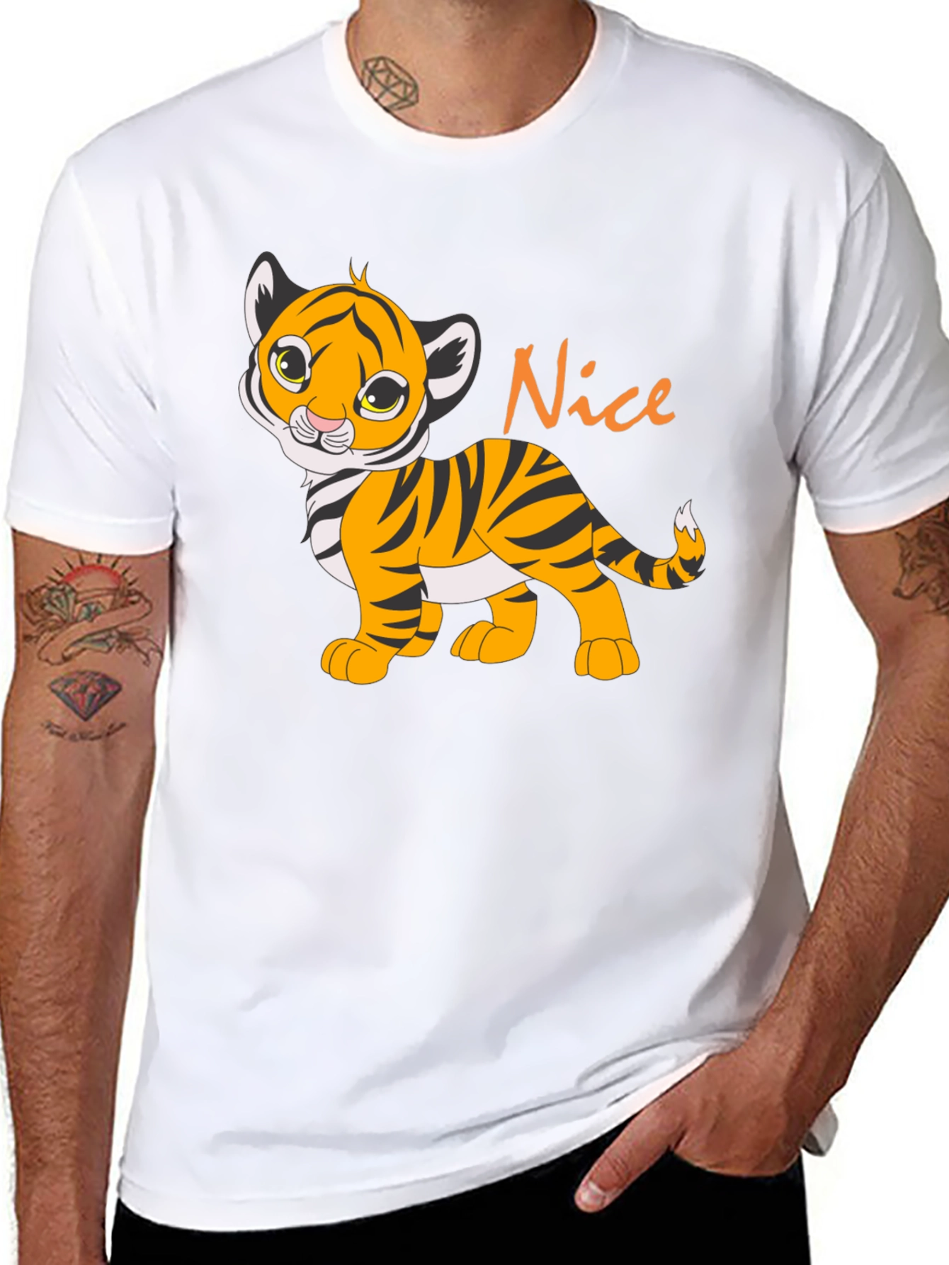 Cute Tiger Cub Nice Graphic T-Shirt - Black