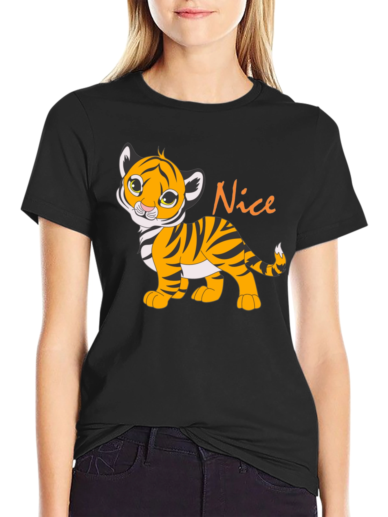 Cute Tiger Cub Nice Graphic T-Shirt - Black