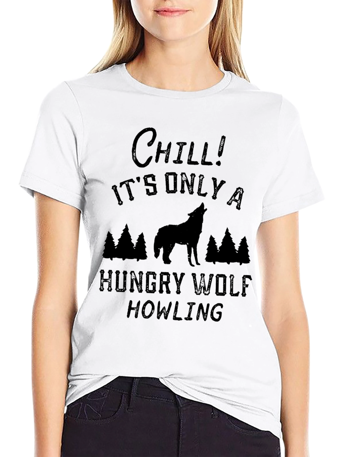 Chill! Hungry Wolf Howling Graphic Tee