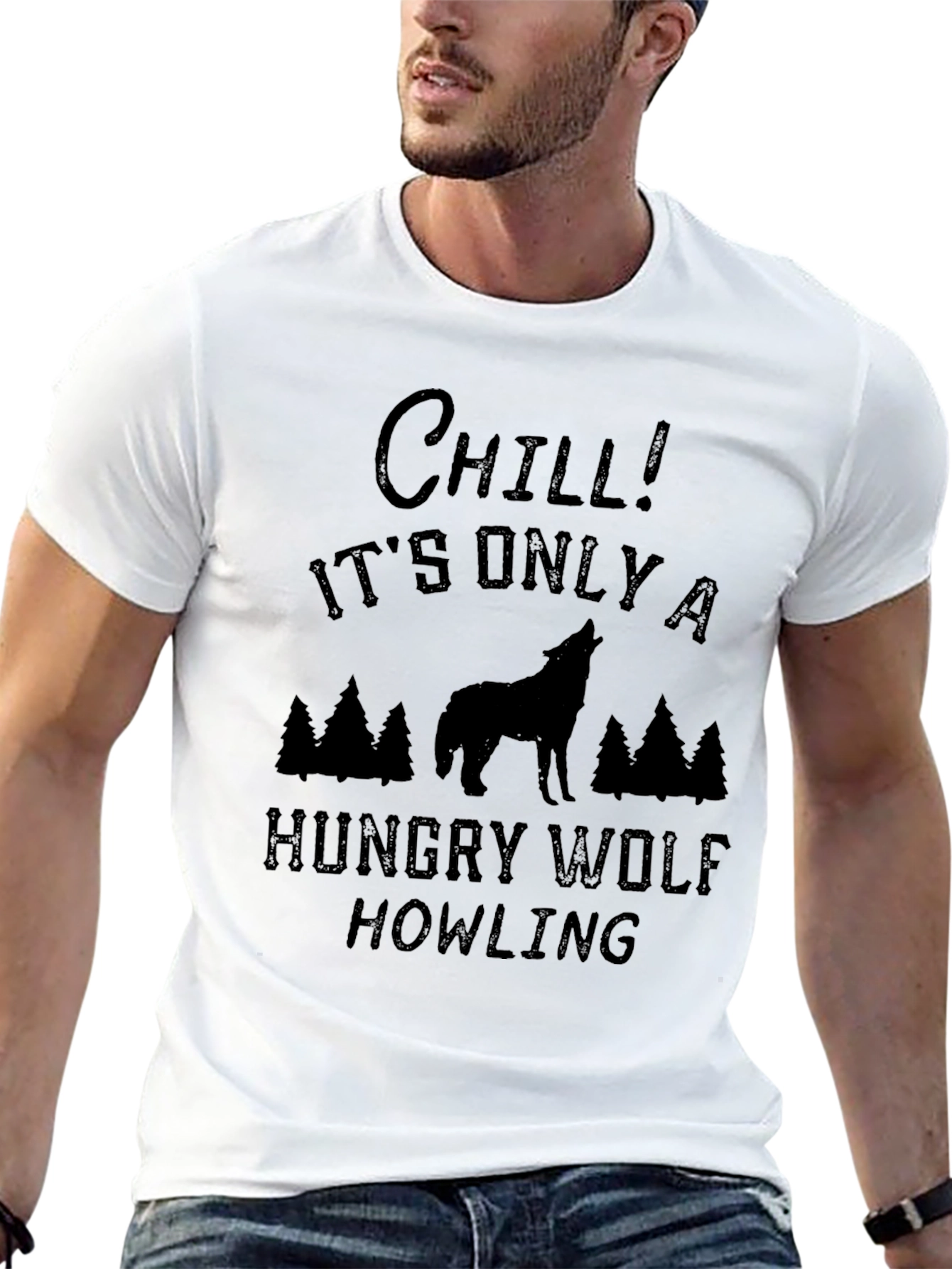 Chill! Hungry Wolf Howling Graphic Tee