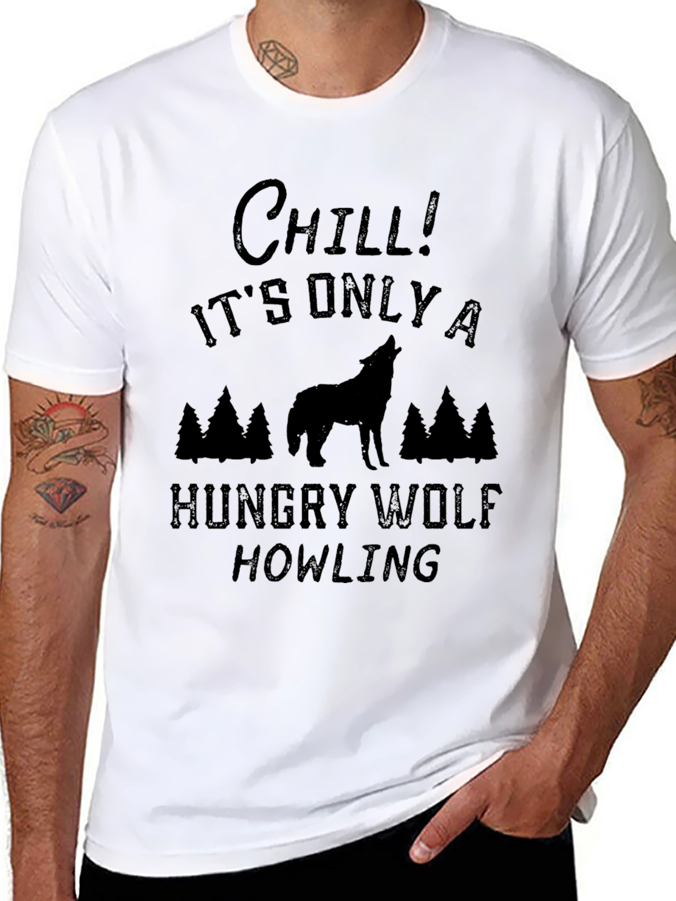 Chill! Hungry Wolf Howling Graphic Tee