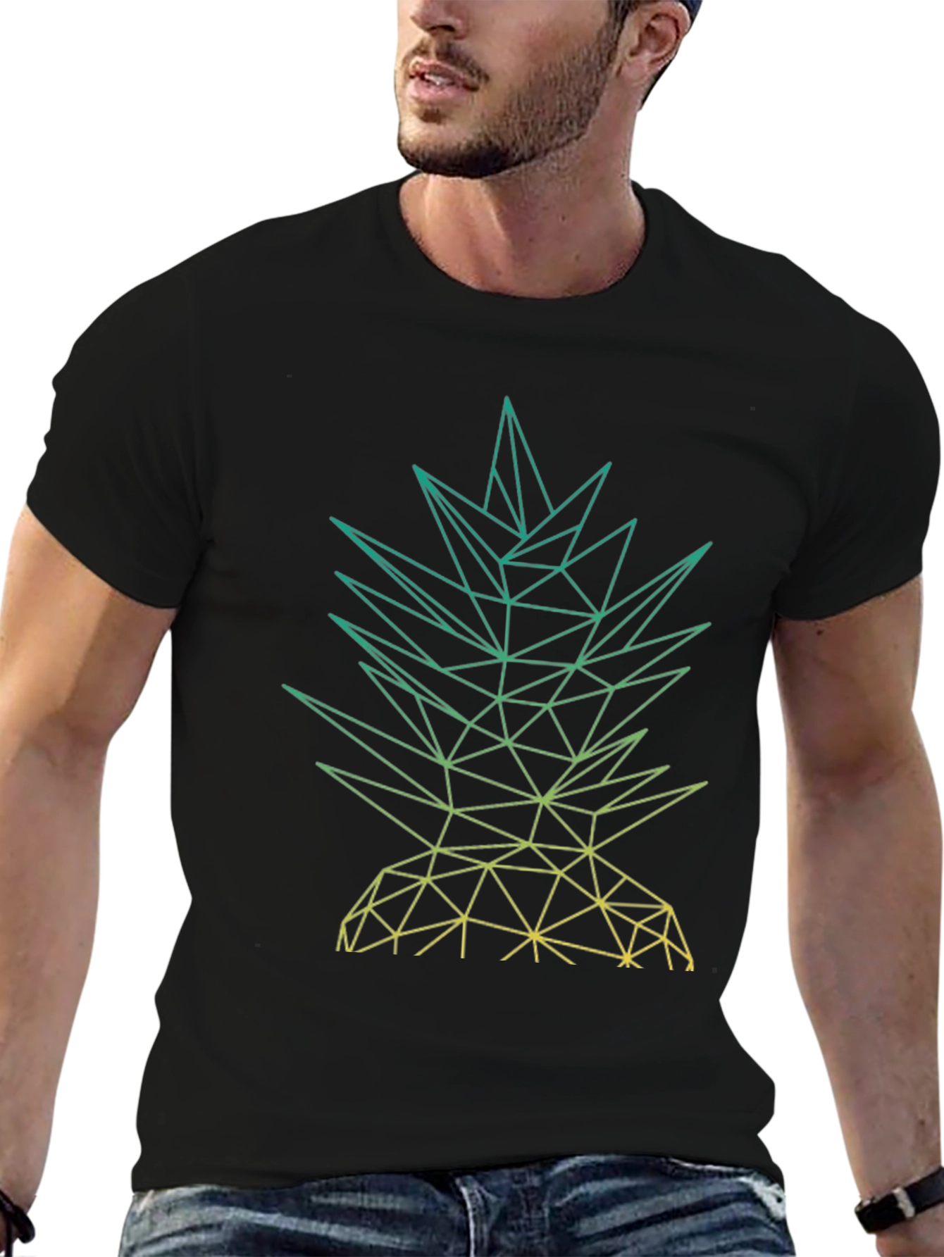 Geometric Pineapple Graphic Tee - Mens Black T-Shirt
