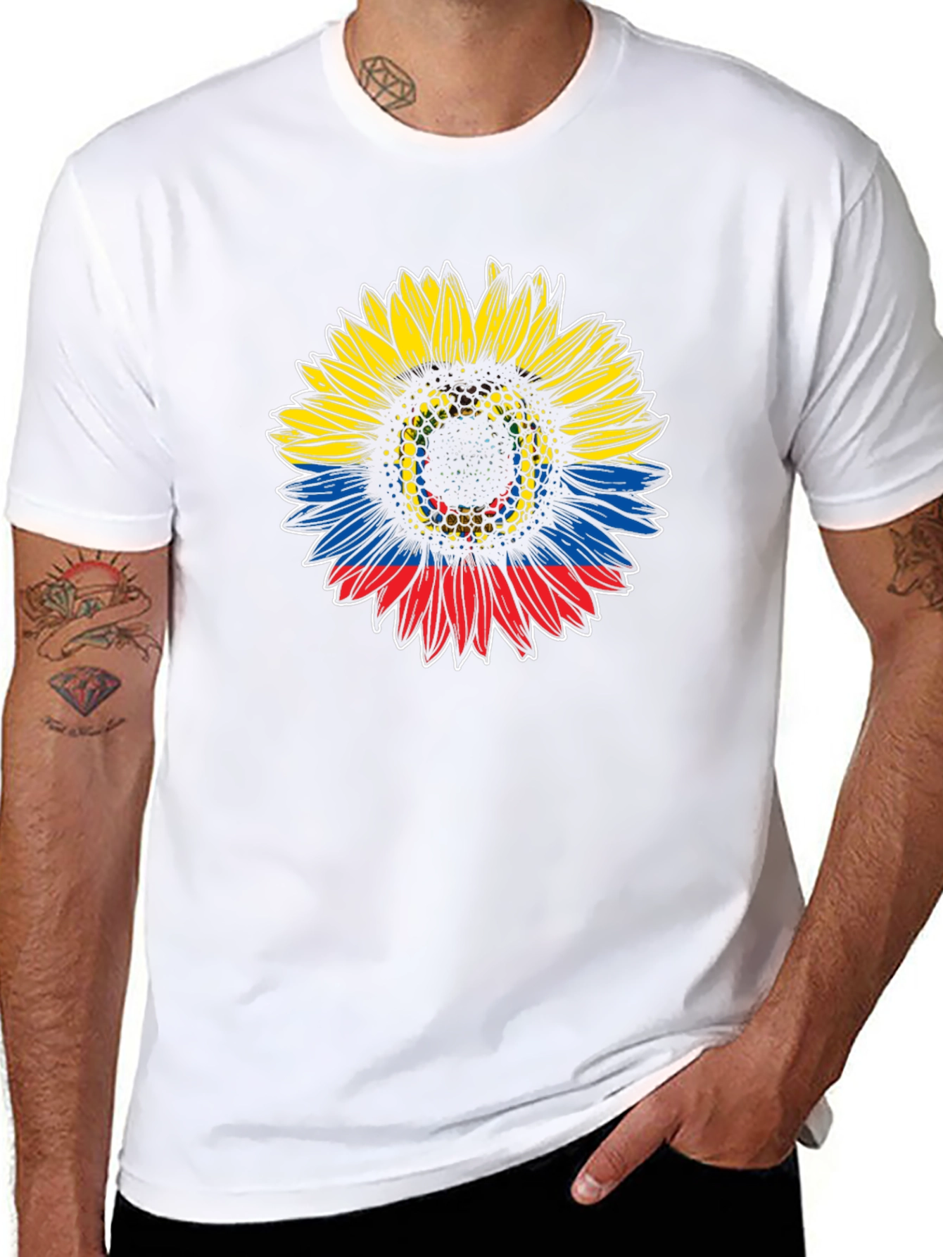 Colombian Flag Sunflower Graphic T-Shirt