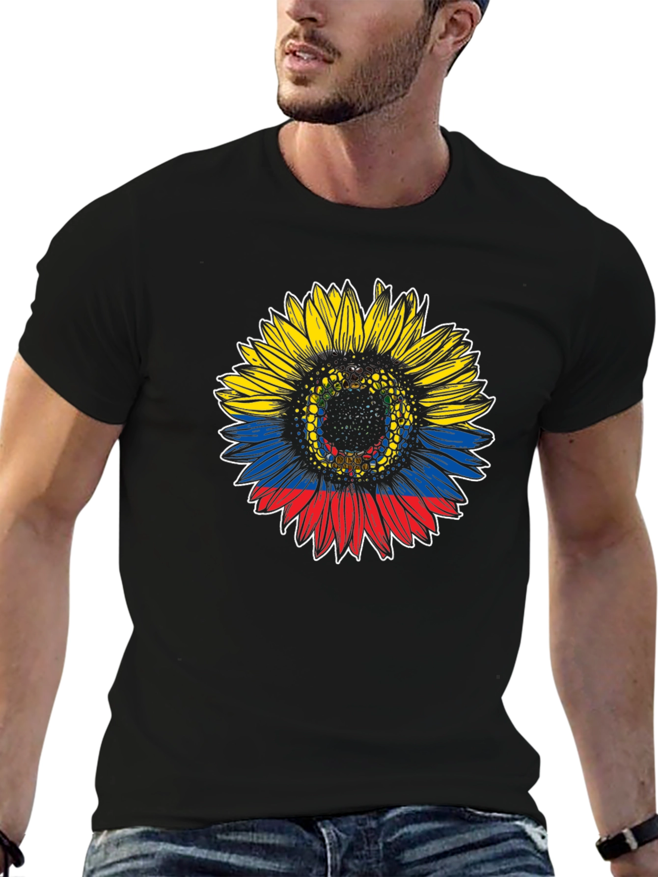 Colombian Flag Sunflower Graphic T-Shirt
