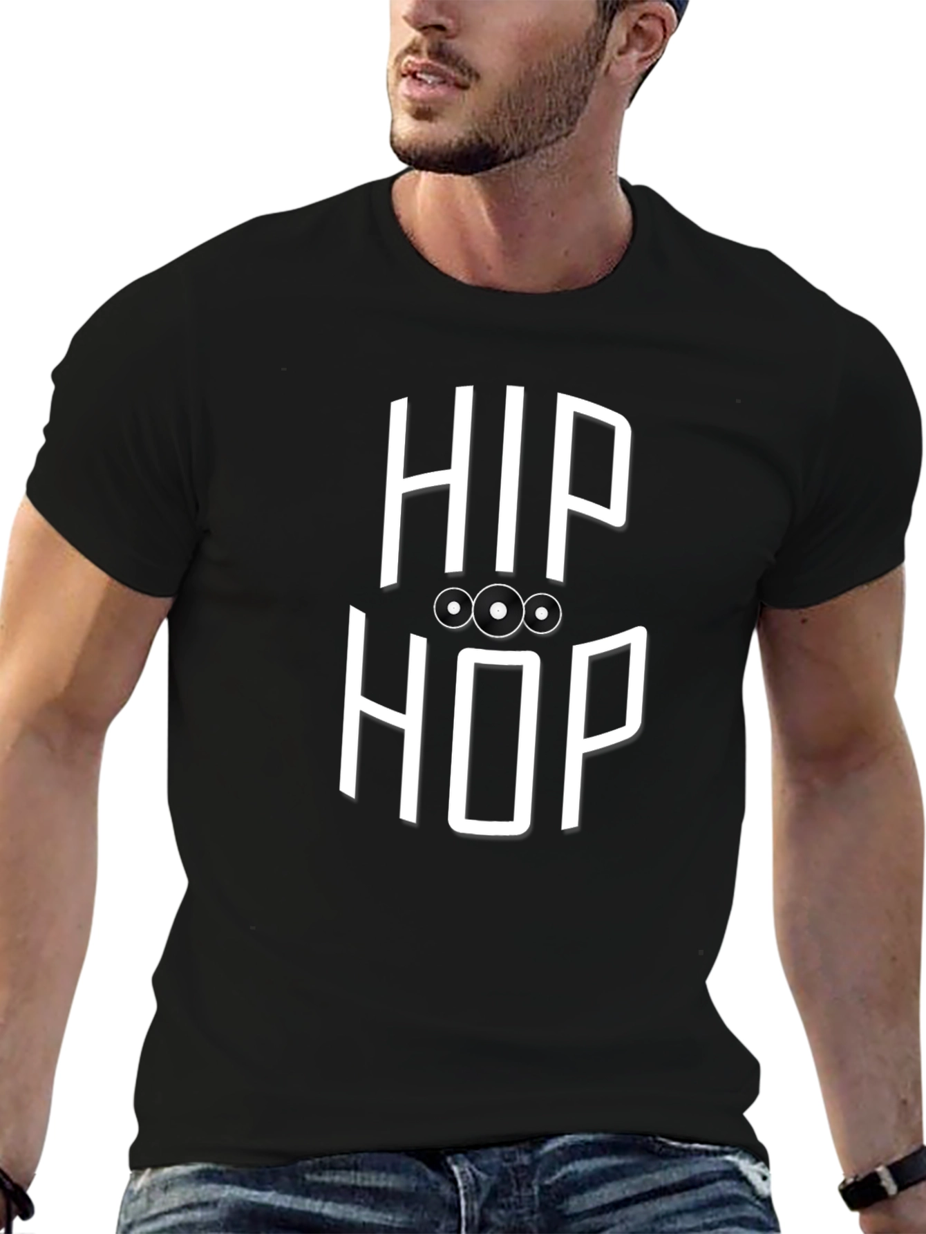 Hip Hop Graphic T-Shirt - Black Crew Neck Tee