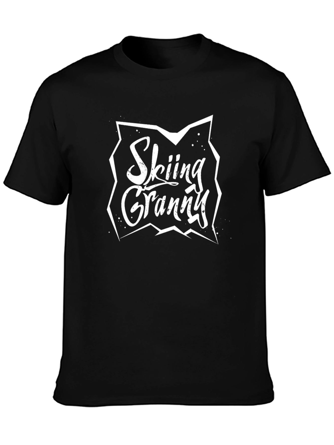Skiing Granny Black Cotton T-Shirt
