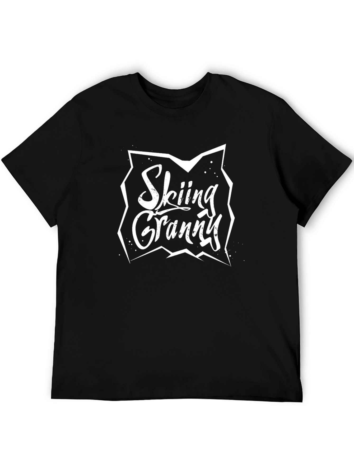 Skiing Granny Black Cotton T-Shirt
