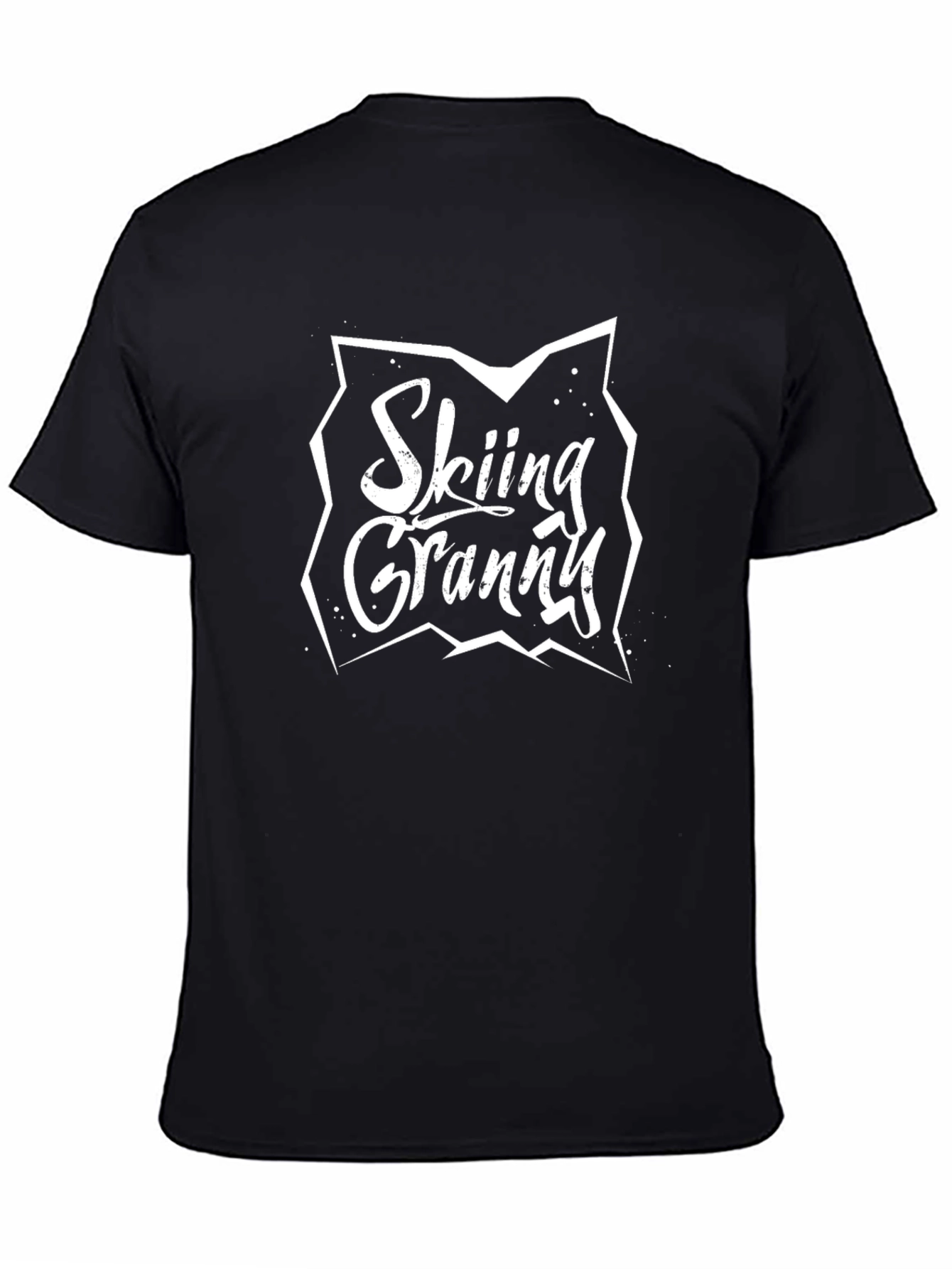 Skiing Granny Black Cotton T-Shirt