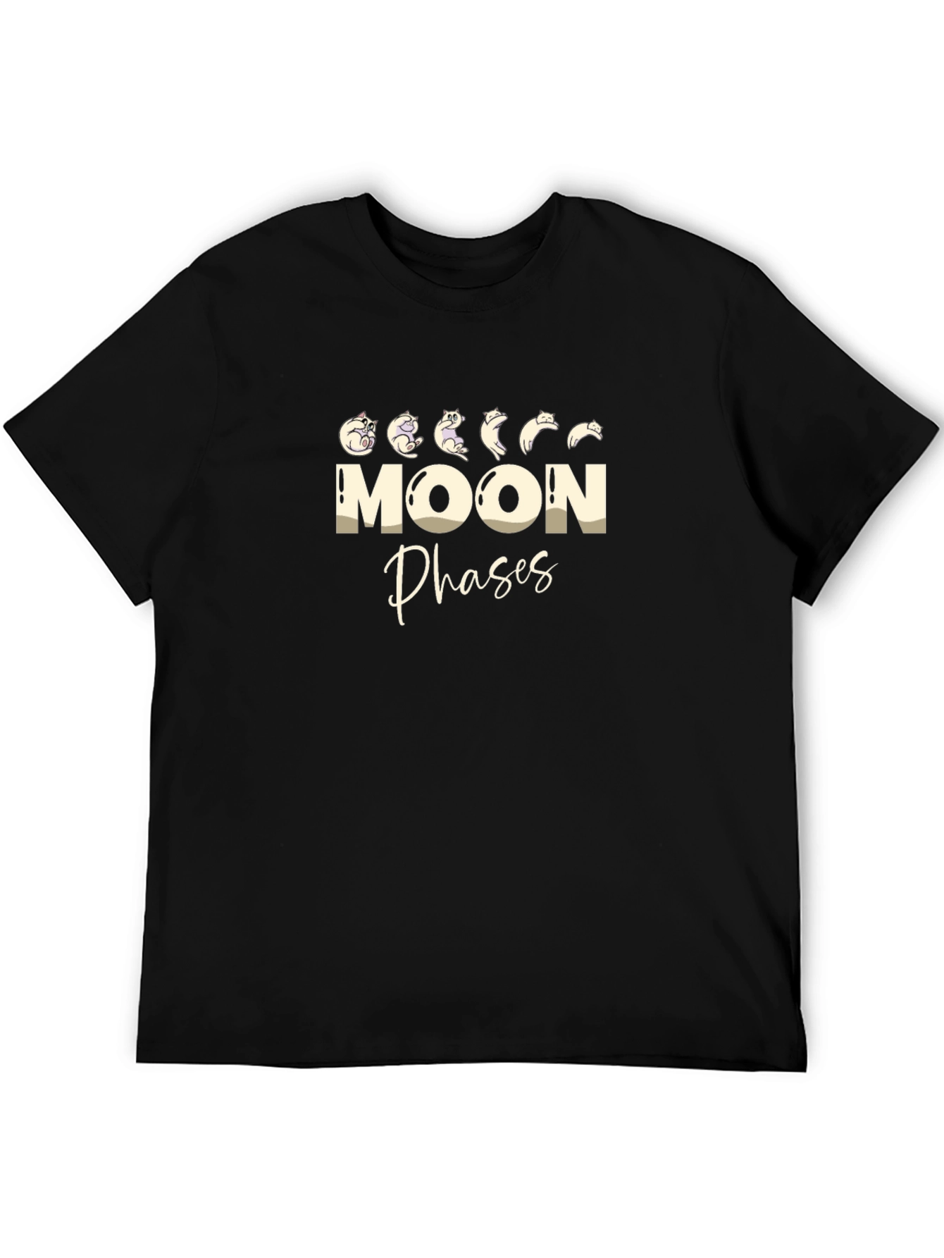 Moon Phases Cat T-Shirt - Black Cotton Tee