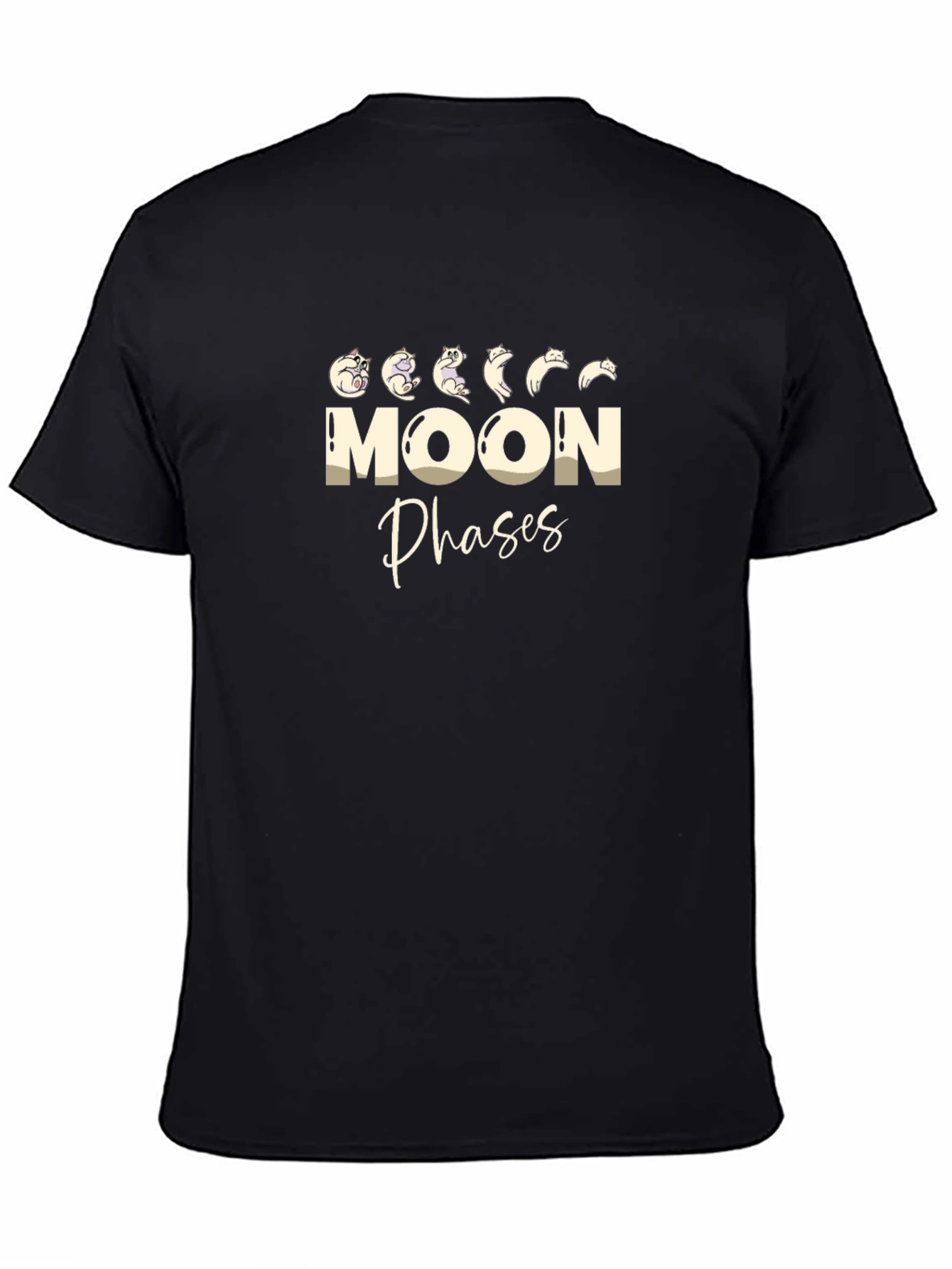 Moon Phases Cat T-Shirt - Black Cotton Tee