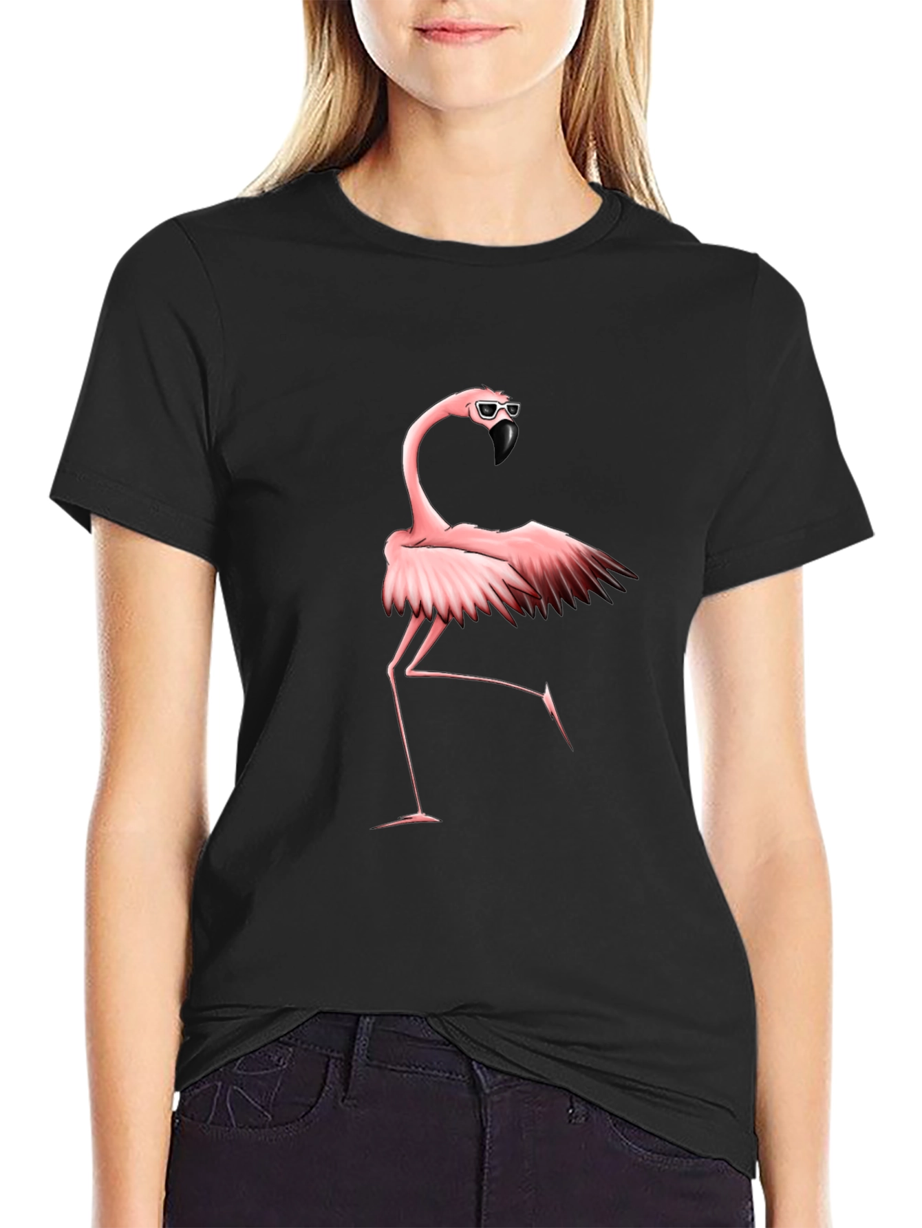 Cool Flamingo Graphic Tee - Black